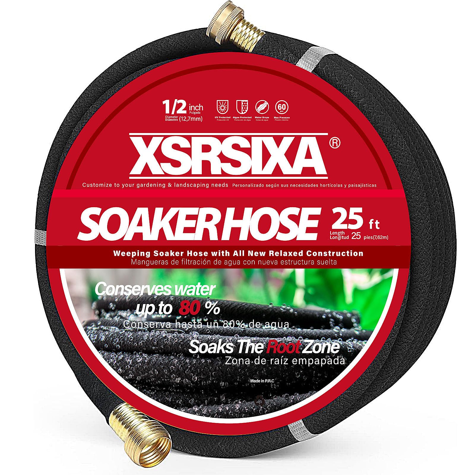 XDRSIXA 25FT Heavy Duty Soaker Hose – 1/2" Ultra-Flexible Rubber with Reinforced Core, 20% Stronger Stretch & Even Water Flow for Gardens, Lawns, Raised Beds (Drip Irrigation Hose)