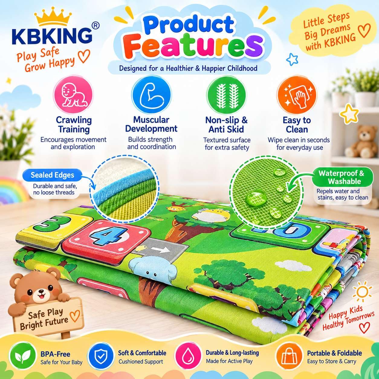 Double Sided Waterproof Baby Play Mat - 6x4 Feet -3 Double Sided Waterproof Baby Play Mat - 6x4 Feet -3