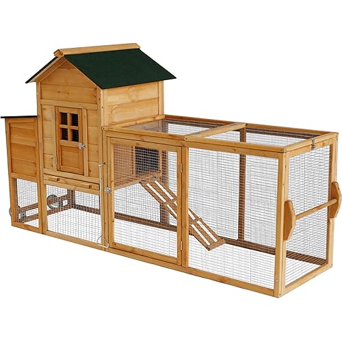 80’’ Large Chicken Coop with Wheels,Mobile Chicken House for 2-4 Chickens,Wooden Waterproof Hen House with Nesting Box,Run,Tray for Chicken Rabbit Duck