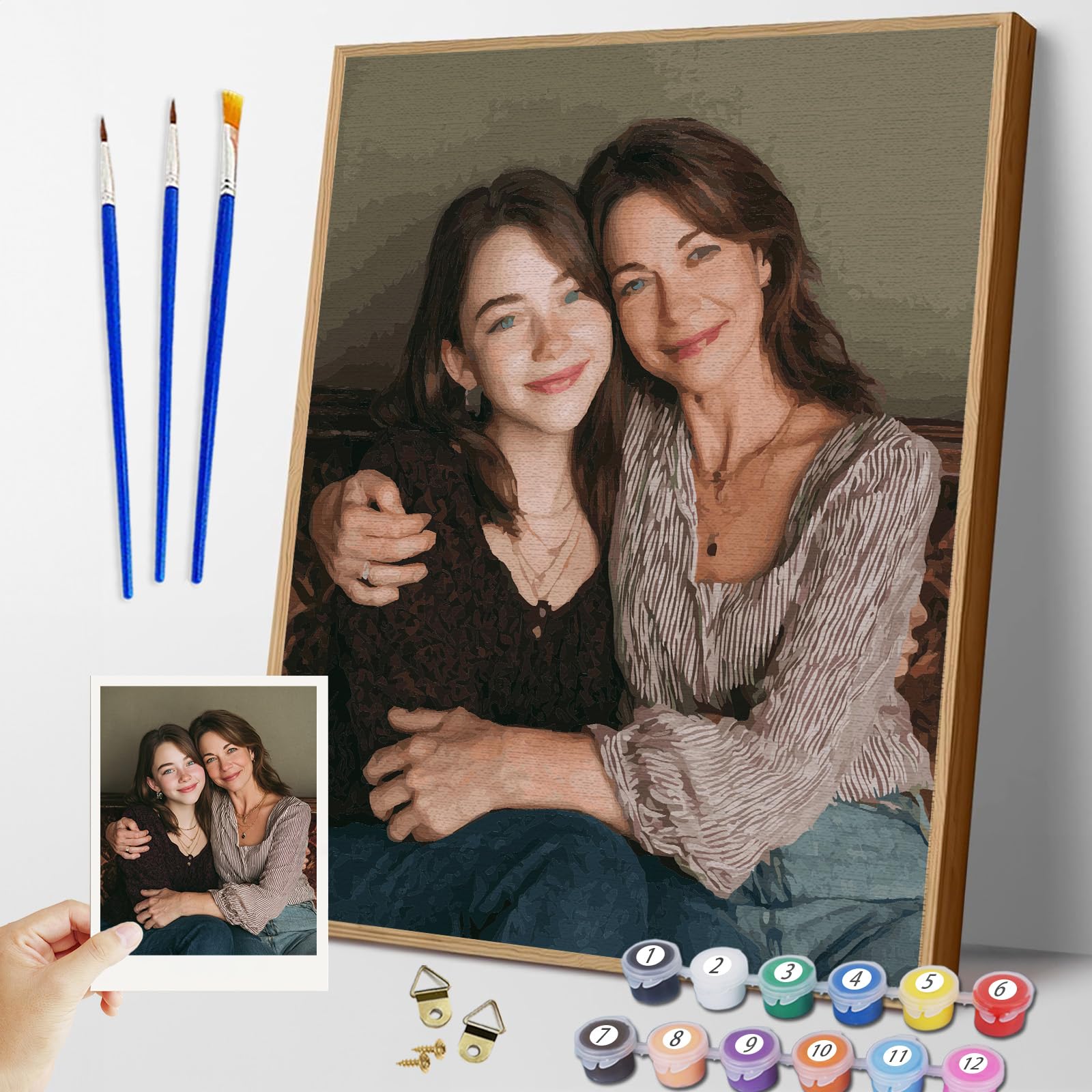 Takuno Personalised Paint by Numbers Kit for Adults Beginner Custom Canvases for Painting Framed Oil Painting Kit from Photo Gift for Birthday Valentine Parent Friend Lover(40x60 cm)