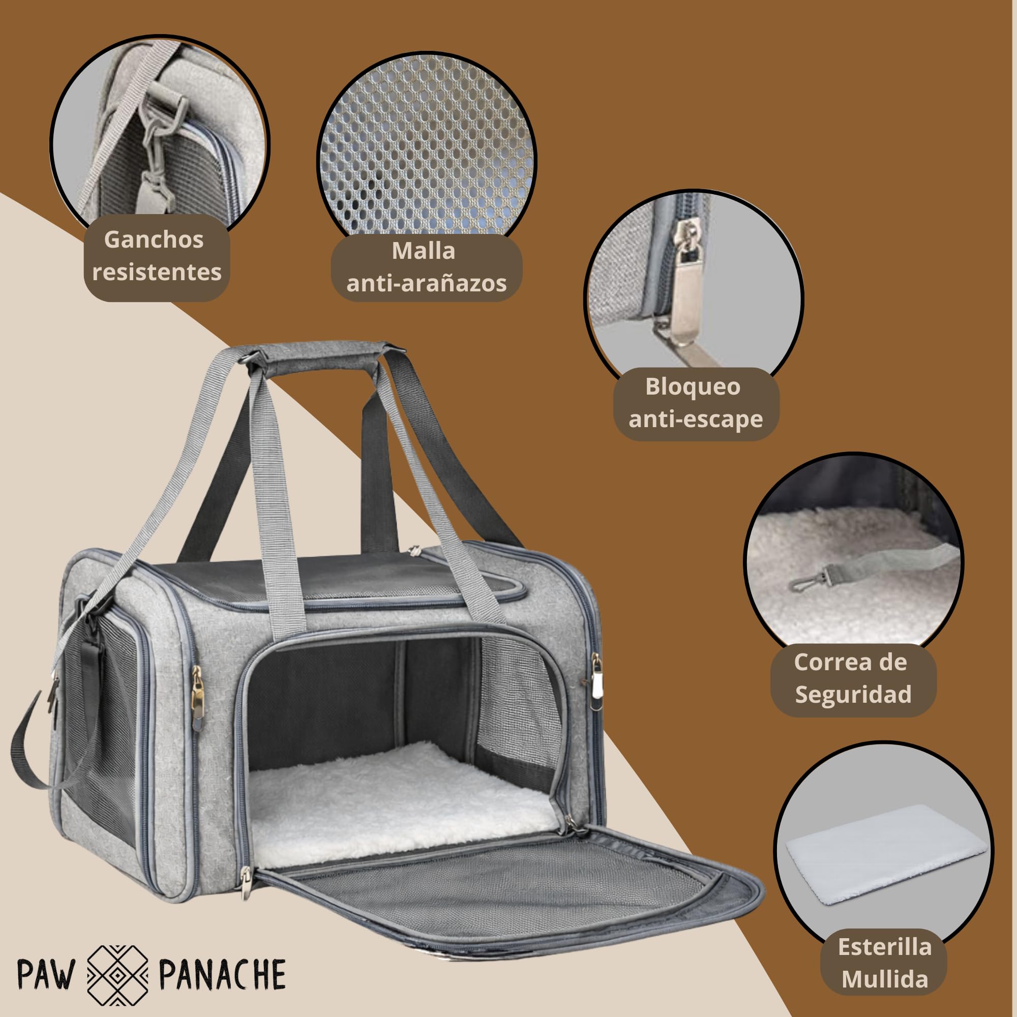 Transportín para Gato Apto para Avión – Bolsa Blanda y Plegable hasta 8 kg con Asa y Correa – Ideal para Viajes y Coche