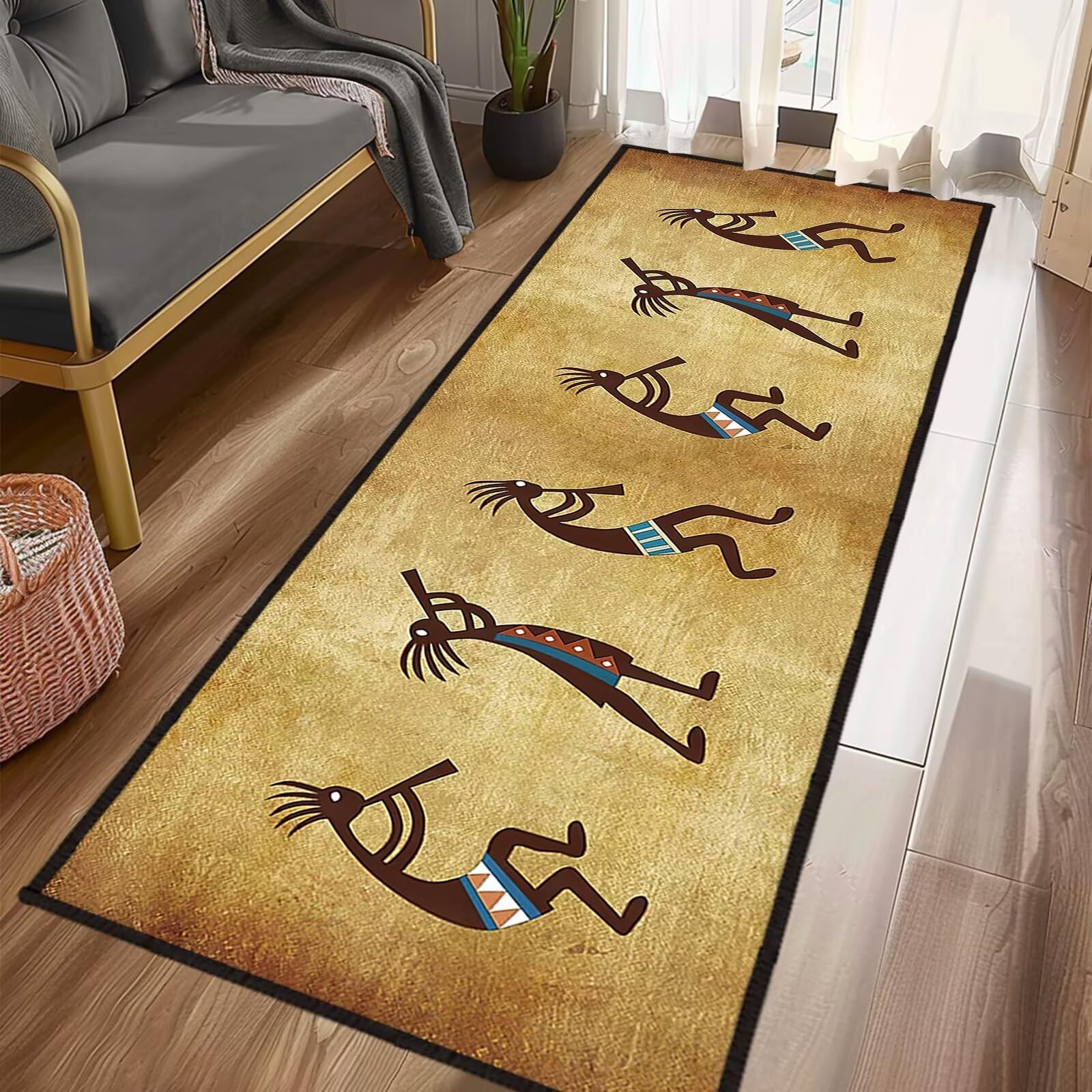 JISMUCI Long Runner Rug 2x6 Throw Rug,Southwest Native American Kokopelli Ethnic,Rustic Southwestern Area Rug Washable Hallway Rugs Non-Slip Floor
