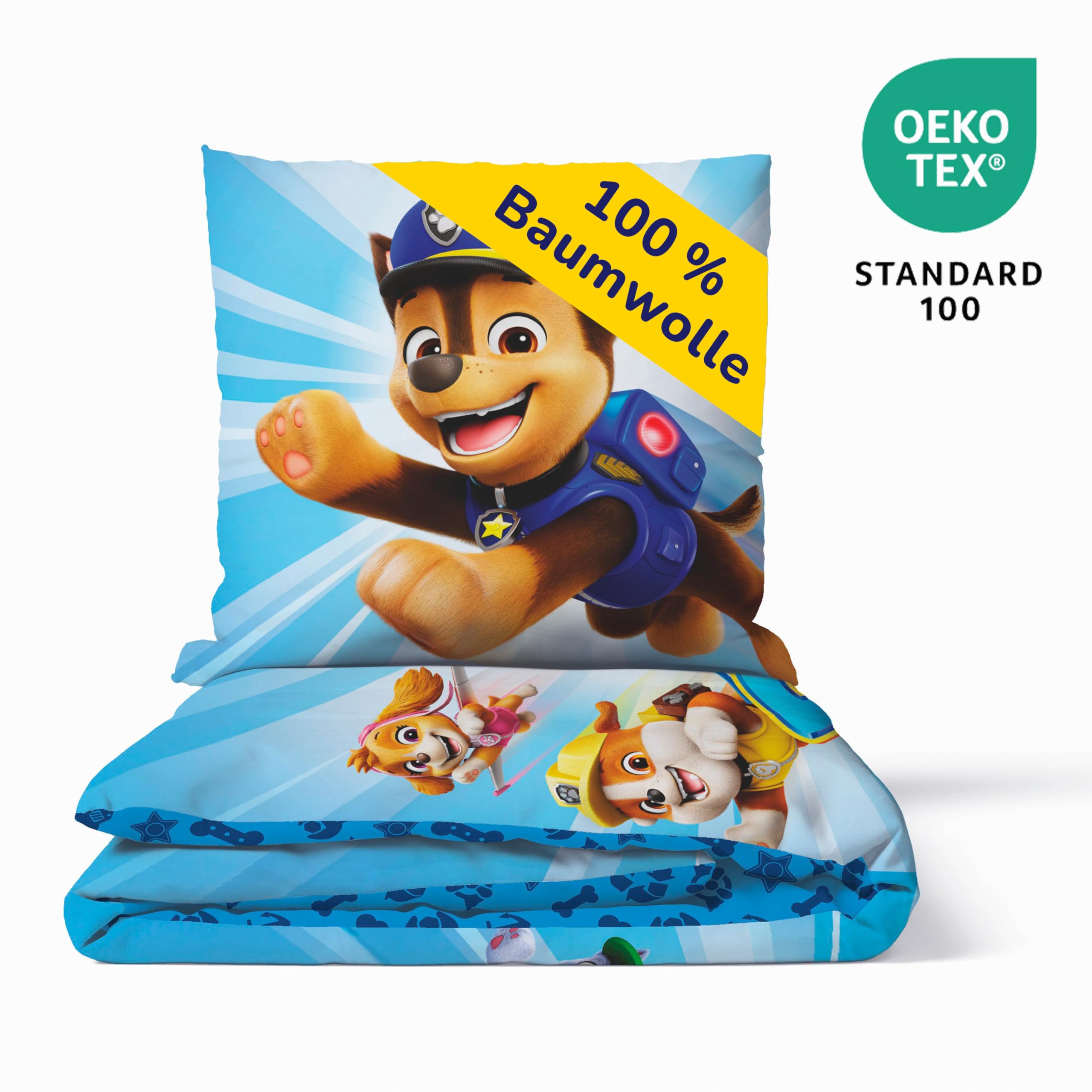 Träumschön Premium Paw Patrol Bettwäsche 135x200 80x80 - Paw Patrol - 100% Baumwolle - Chase PawPatrol Mighty Pups - Kinder Bettwäsche 135x200 für Jungen & Mädchen
