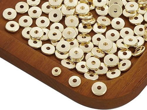 Miniatura 3 de 50 cuentas espaciadoras planas rellenas de oro de 14 quilates, estilos de disco y disco de monedas en tamaños de 0.157 in, 0.197 in, 0.236 in (0.197