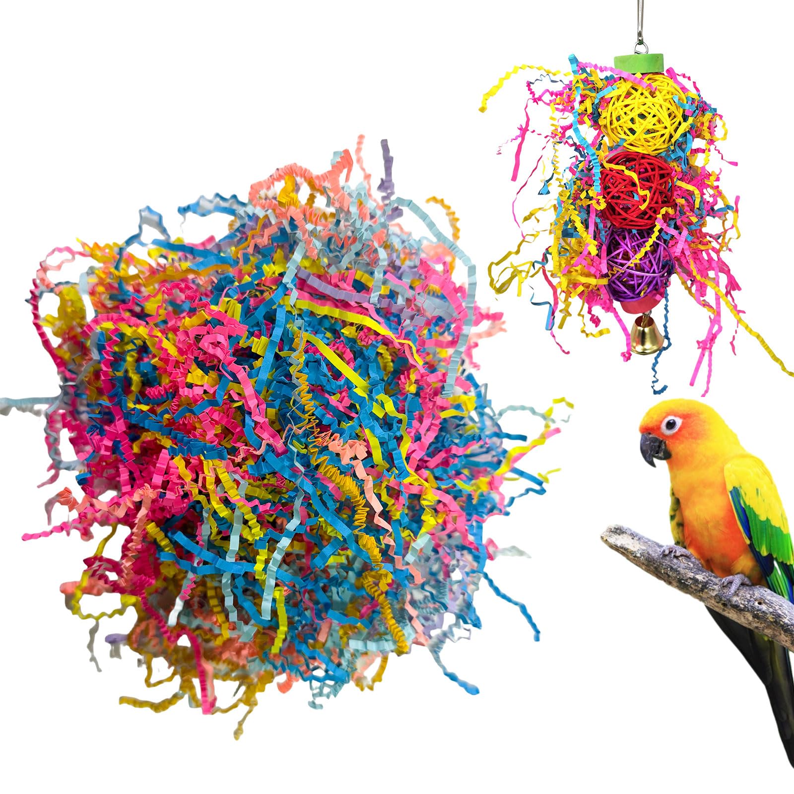 Symphonyw 40g Bird Toys Supplement, Colorful Shred Paper Parrot Foraging Toy Refill, Bird Shredded Paper Toys for Parrot Conure Chewing Gift Wrapping