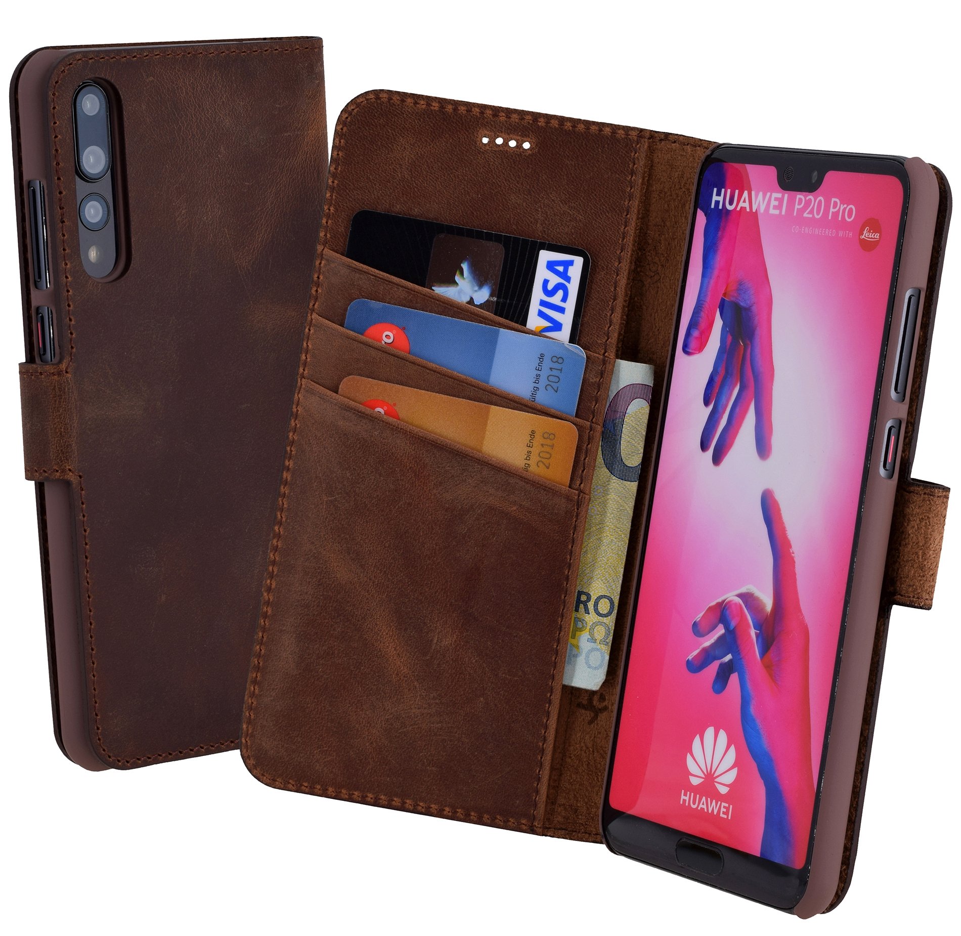 Suncase - Custodia in Pelle per Huawei P Smart Book-Style