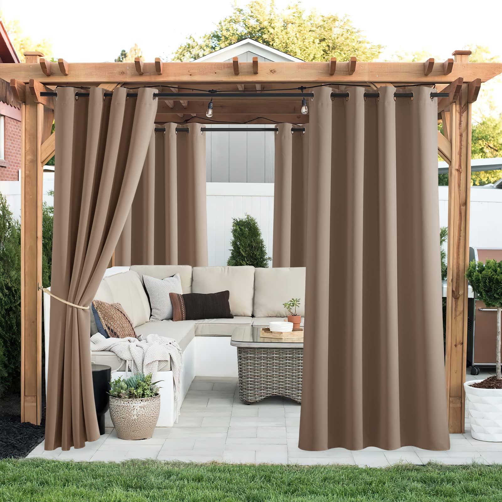 2 Tende Da Sole Per Balconi - 132x243 Cm, Impermeabili, Con Anelli, Beige, Per Esterno E Gazebo - Foto 9