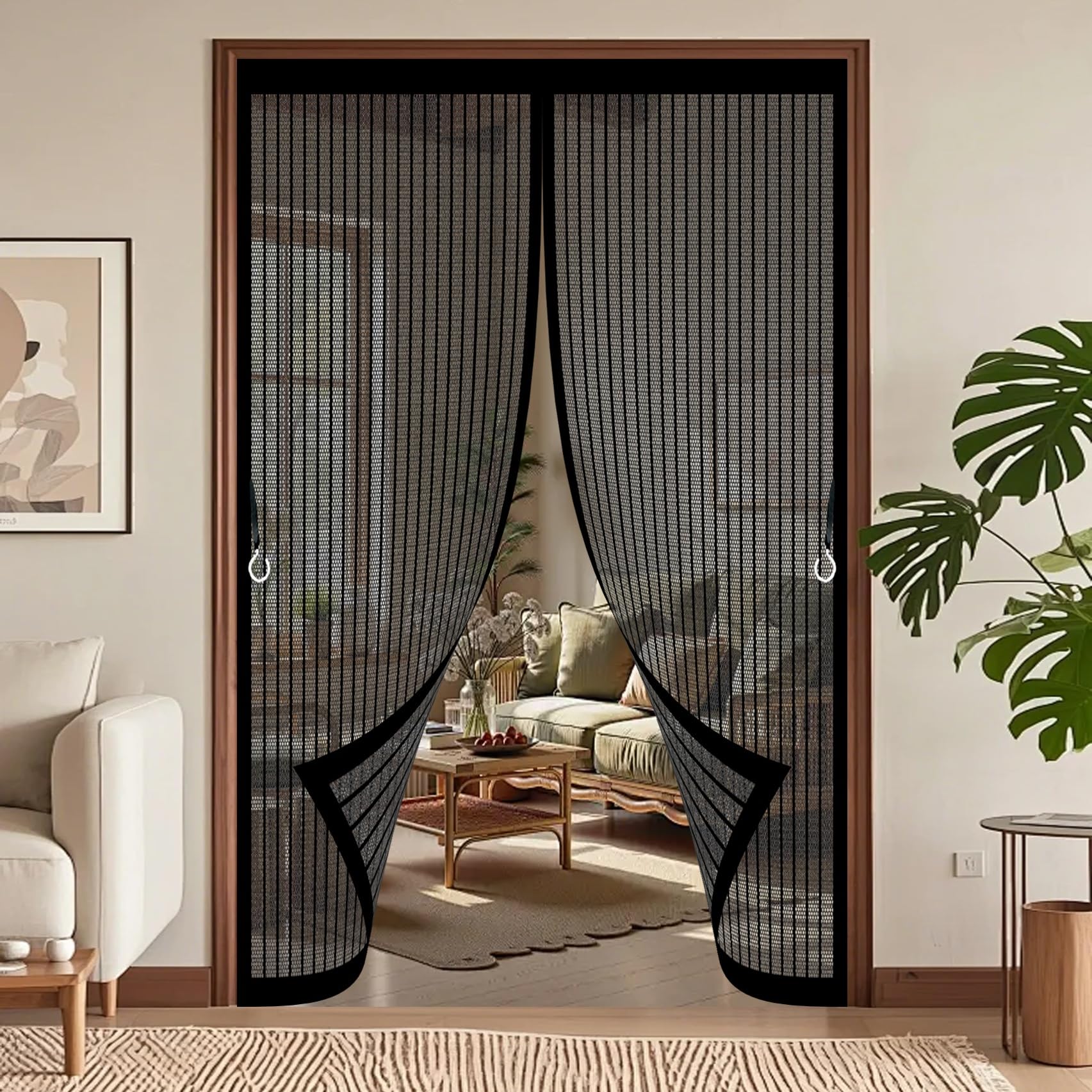 Magnetic Screen Door 126 x 100 cm with Powerful Magnets & Full Frame Magic Tape, Keep Bugs Out & Lets Fresh Air in Magnetic Fly Screen Doors for Patio Doors Bedroom, Black