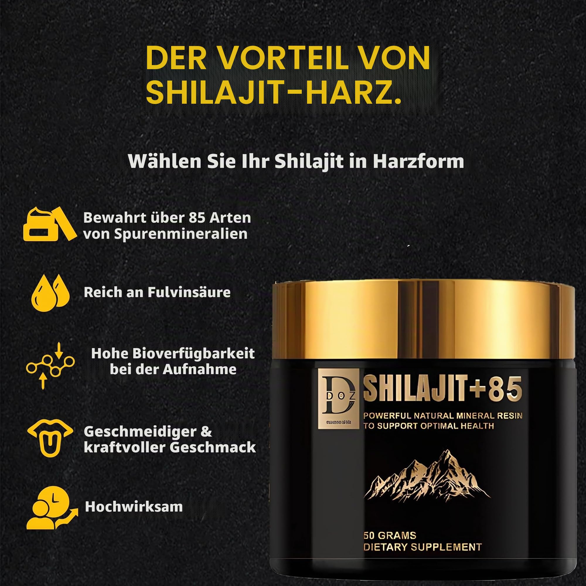 SHILAJIT DOZ - 50 g | Premium Goldqualität | Natürlicher Energie- und Gedächtnisverstärker | reiner Himalaya-Extrakt | 85 Mineralien & Fulvinsäure | Gesundheit und Immunverstärkung