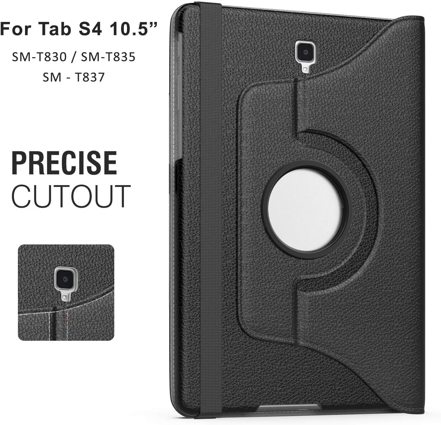 Blackpoll 360 Degree Rotating Leather Case Cover Stand for Samsung Galaxy Tab S4 10.5 inch SM-T830 T835 T837 (Black)