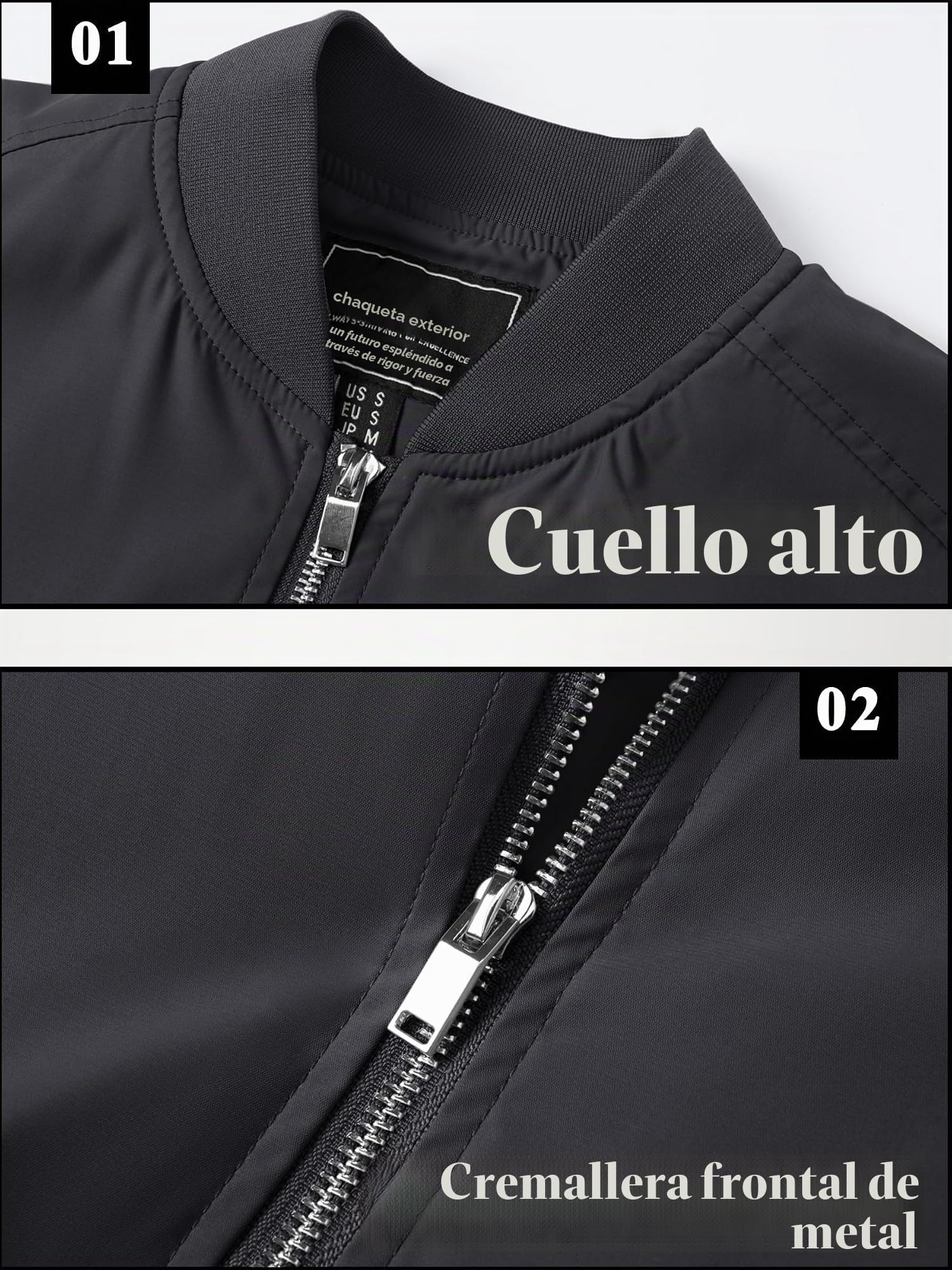 TACVASEN Chaqueta bombardero para hombre, chaqueta ligera de transición, chaqueta de aviador, cuello alto, otoño, primavera, Blouson con bolsillos con cremallera