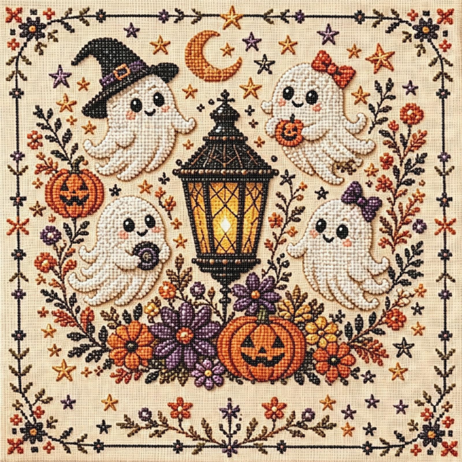 Ghost Streetlight 18CT 2 Strands DIY Stamped Cross Stitch Kit 30x30cm