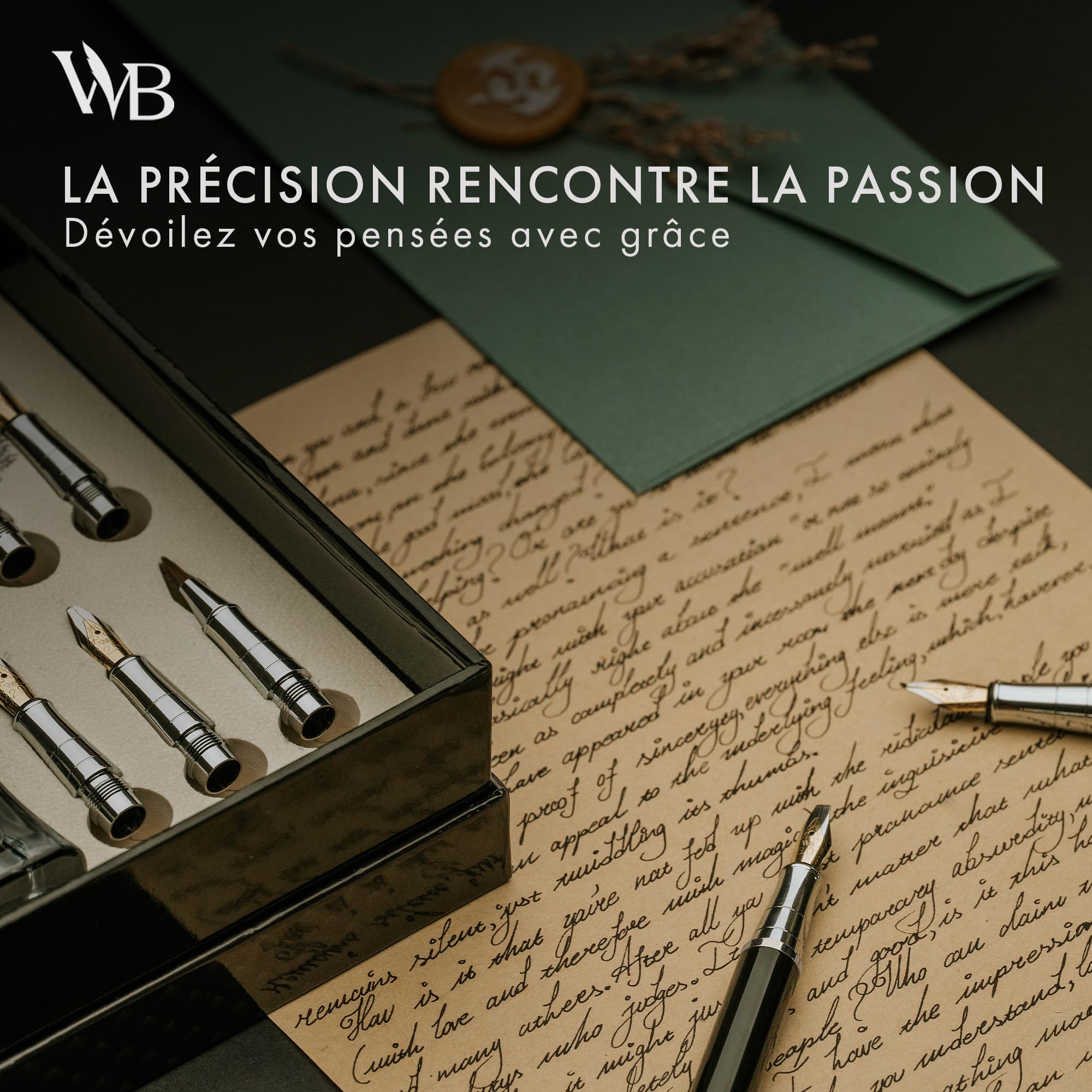 Wordsworth & Black Ensemble de Cadeau Stylo Calligraphie, Bouteille encre, 6 Cartouches, Convertisseur de Recharge, 6 Pointes de Rechange, Paquet Premium [Argent Or]