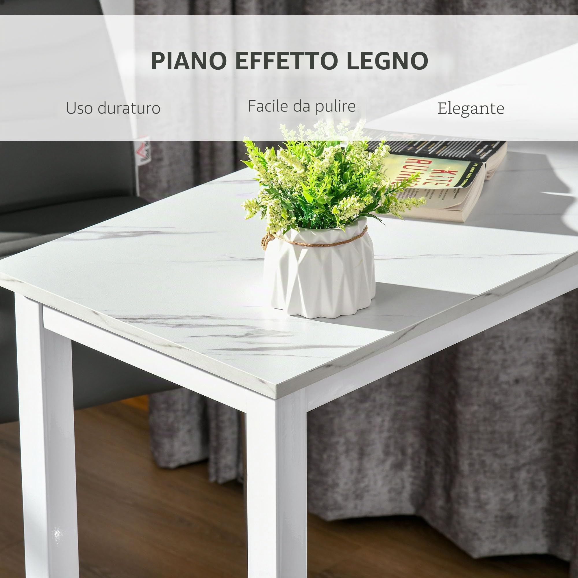HOMCOM Tavolo da Bar in Piedi 120x40x100cm Telaio in Acciaio Bianco