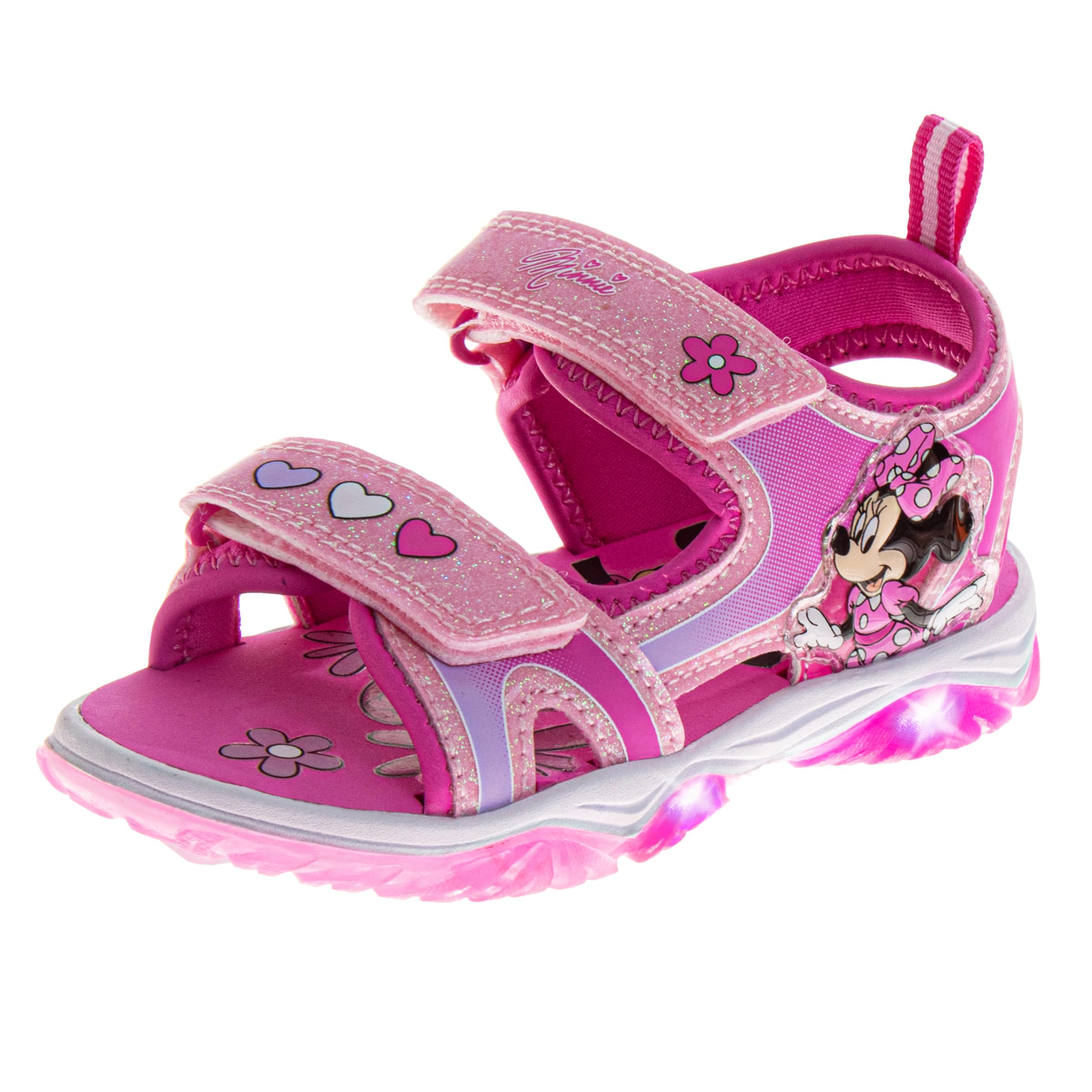 Disney Character Girls Princess Ariel Moana Stitch Minnie Mouse Frozen LED Light Up Sandal Outdoor Slip on Strap Sandals For Girl Size Toddler/Little