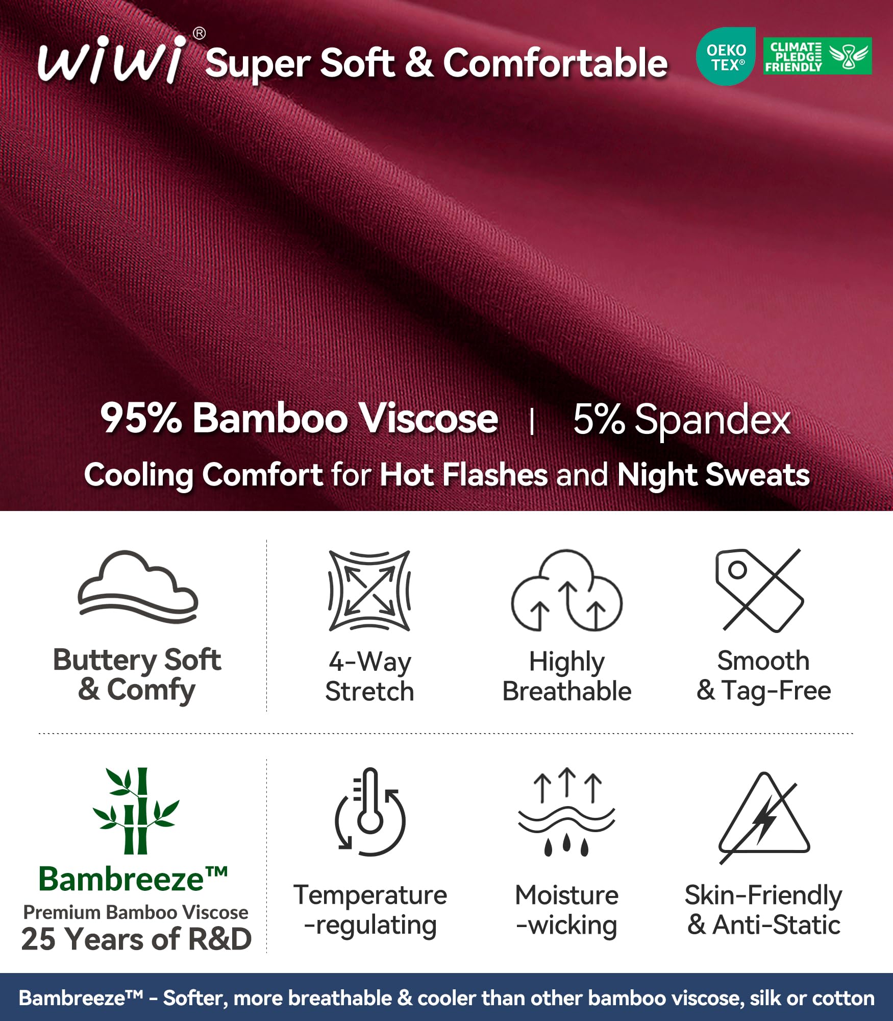 WiWi Schlafanzug-Set aus weicher Viskose aus Bambus, für Damen, Sommer, kurzärmelig, Oberteil mit Shorts, kühlende Nachtwäsche, S-XXL