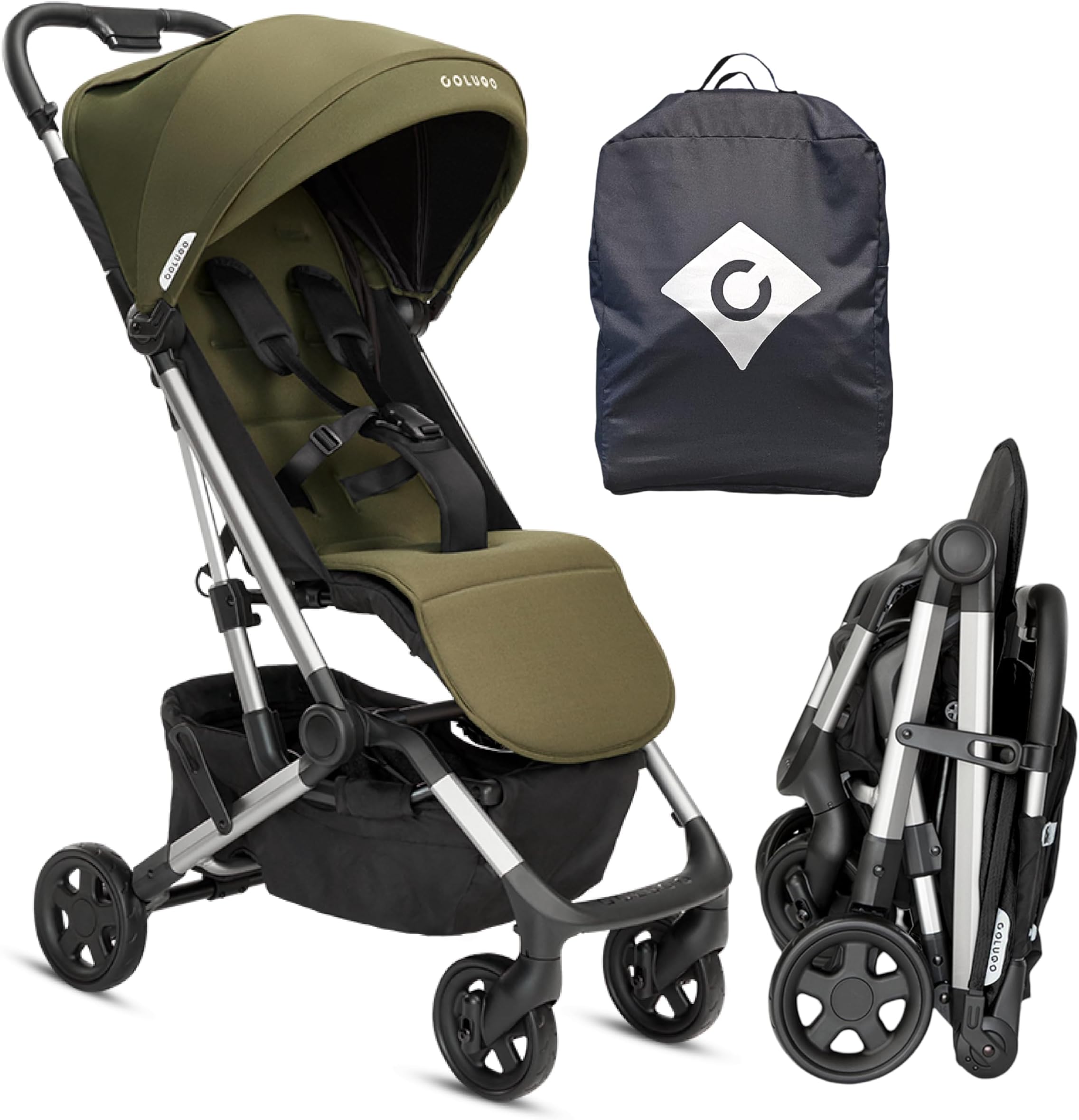Colugo Compact Stroller - One Hand Fold Lightweight, Travel, Toddler, Airplane, Foldable Stroller with Rain Cover, Backpack and Cup Holder (Olive)