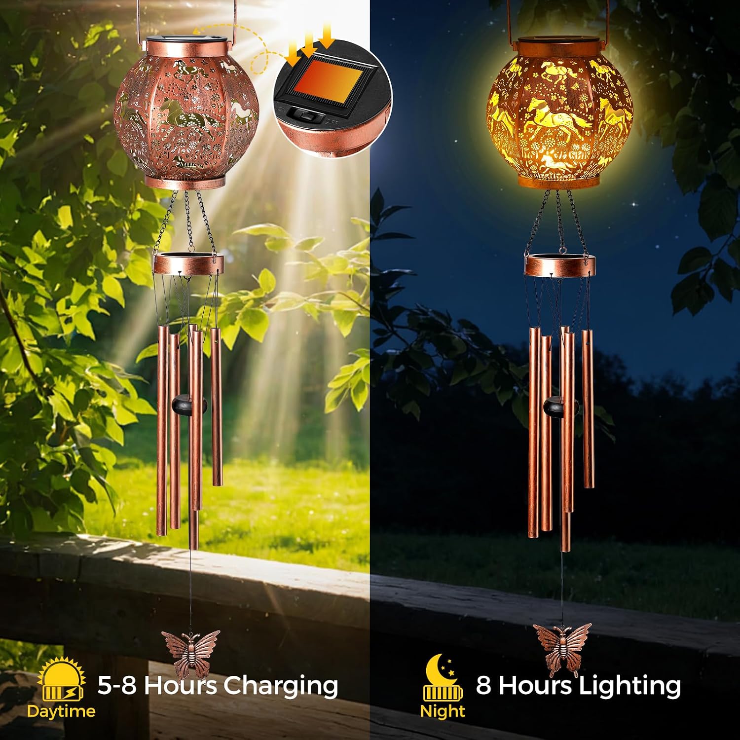 Horse Wind Chime, Waterproof Hanging Solar Light for Outdoor Courtyard is a for mom, Grandma, Sisters and Women on Christmas, Mother's Day and Thanksgiving