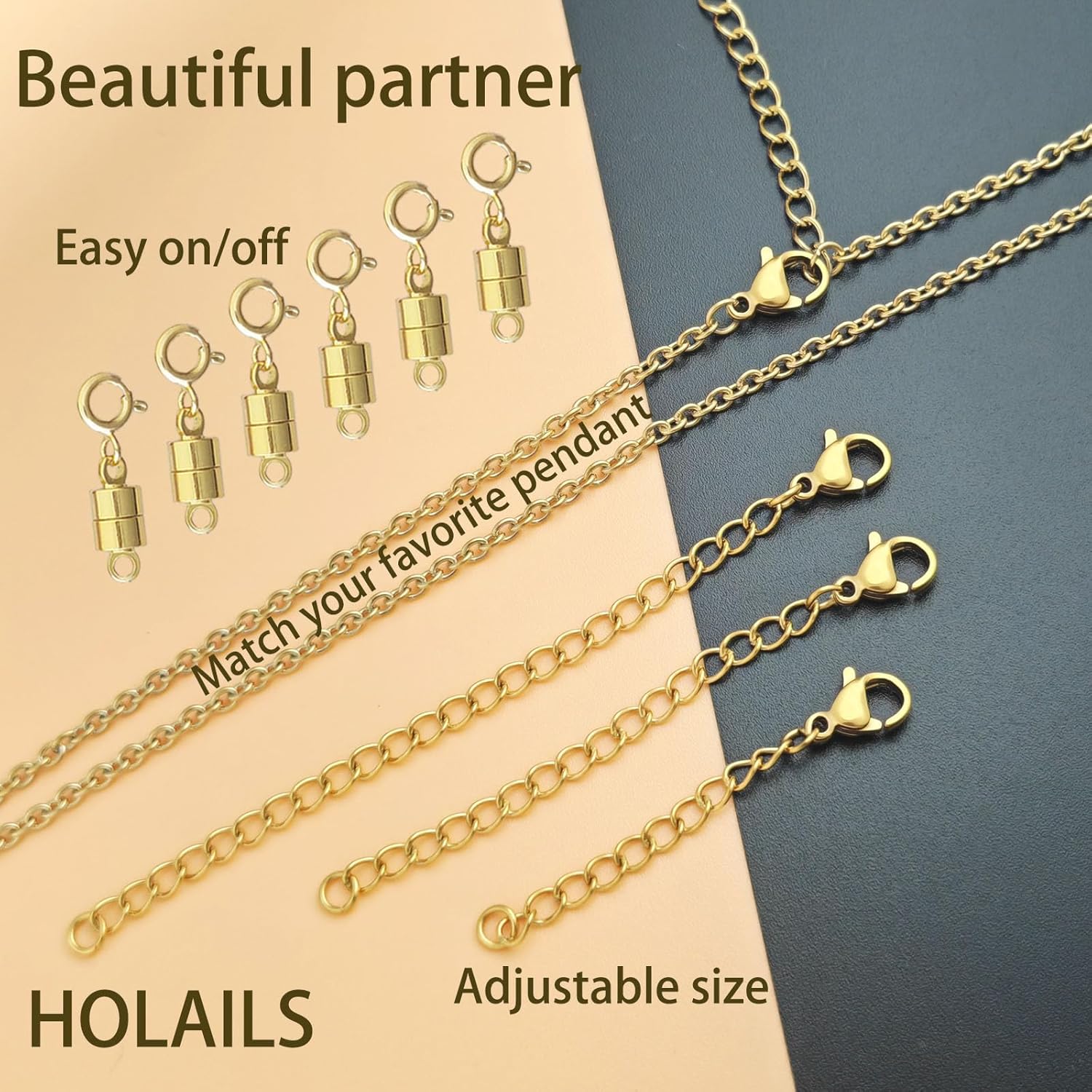 Dainty Gold Necklace For Women Sets Includes 6Pcs14k Magnetic Necklace Clasp 1Pcs gold necklaces for women and 3 Pcs 18k necklace extender best Jewelry Addition as mom gift - Image 4