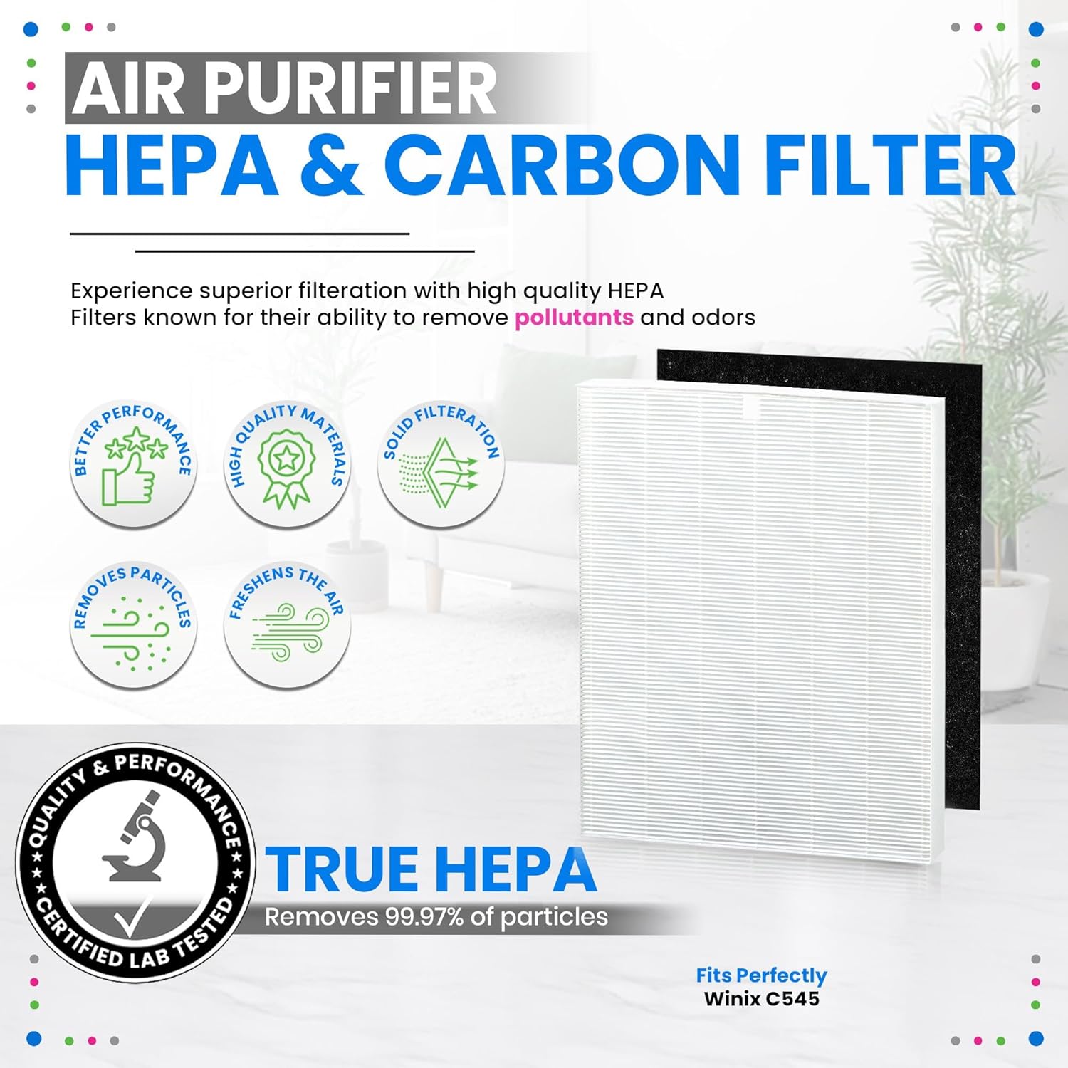 Bagean C545 HEPA Filter S Compatible with Winix Air Purifier Filter Replacement 1712-0096-00 - H13 True HEPA with Activated Carbon Filters 99.97% Particles and Purifies Air (2 HEPA+ 8 Carbon)