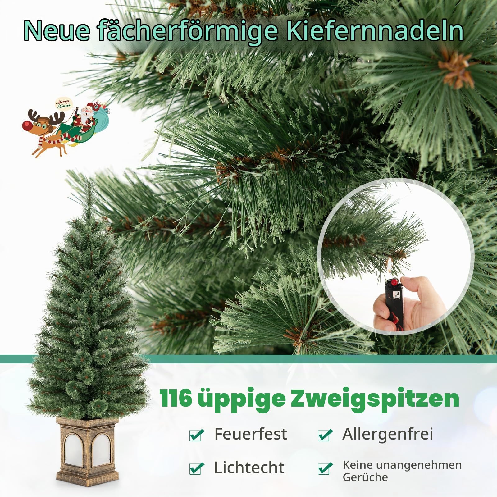 KOMFOTTEU 120 cm künstlicher Weihnachtsbaum, Christbaum mit 3 Transformationsmodi & 100 LED-Leuchten, Tannenbaum klein mit Zementbasis, Christbaum Weihnachtsdekoration für Büro, Geschäfte, Zuhause