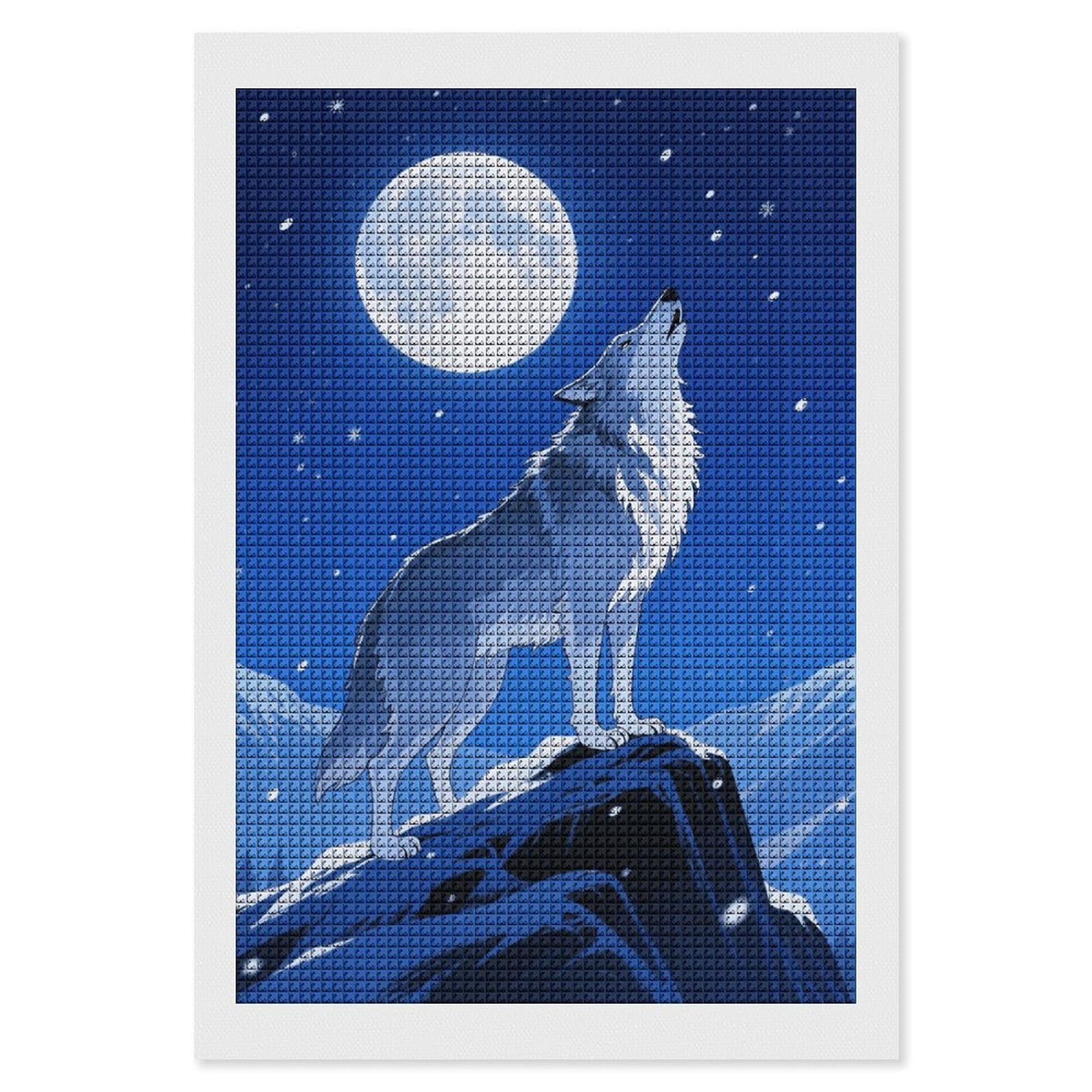 FodPand Wolf 5D Diamond Painting Kits for Adults Beginners Full Drill Square Diamond Dots Pictures Gem Art Supplies for Home Wall Room Decoration DIY Craft Set Gift 8x12