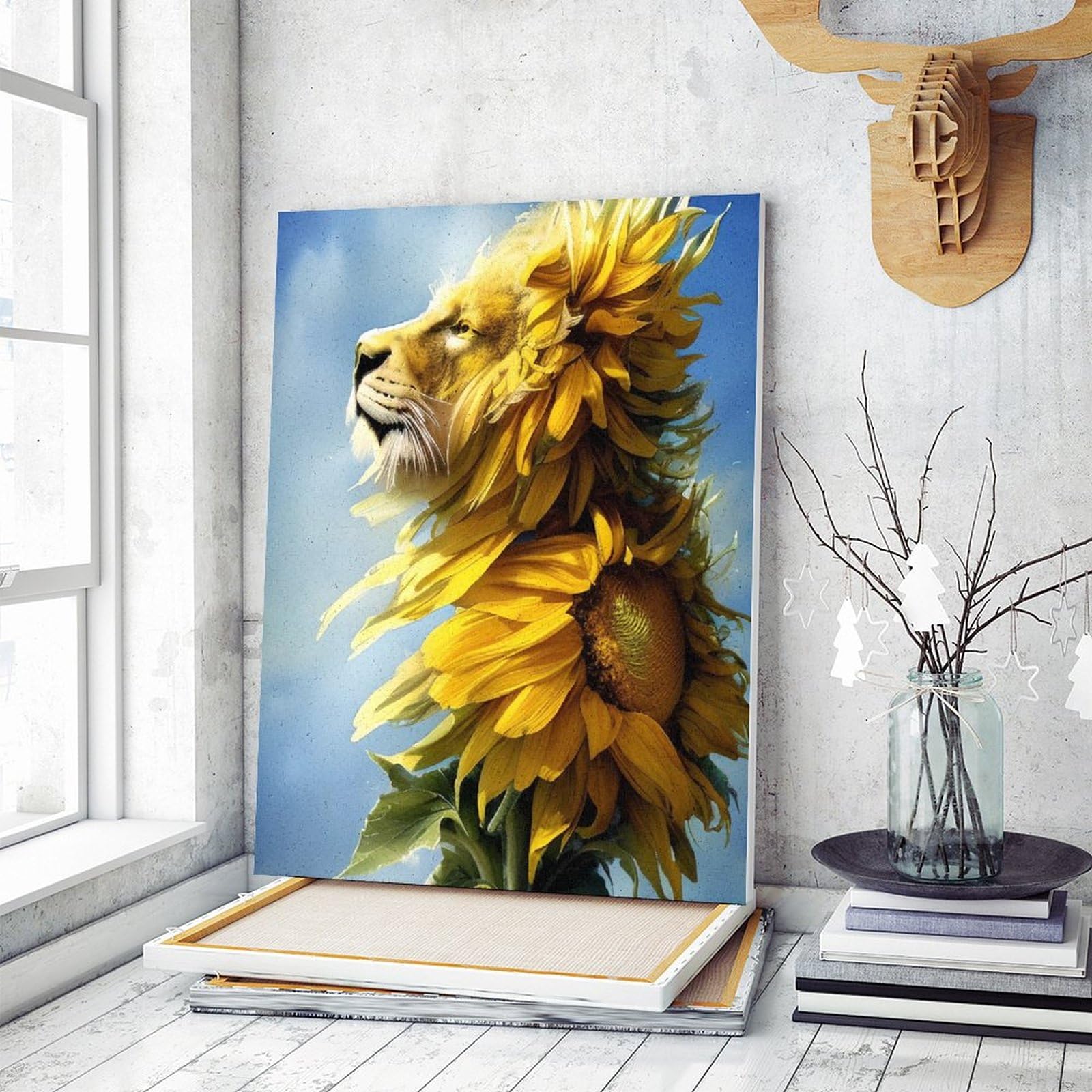 Amazon | ライオンとひまわり 数字油絵 ファンタジーアート
