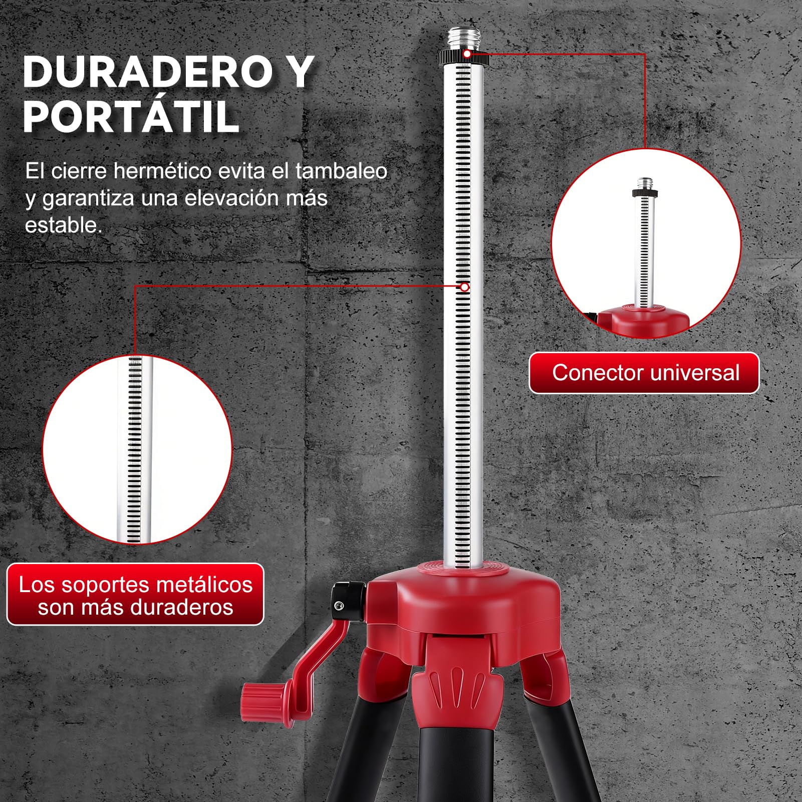Trípode para Nivel Laser Portátil, trípode telescópico ajustable de 1,5 m, Roscas de 5/8 a 1/4 de Pulgada para Medidores Láser