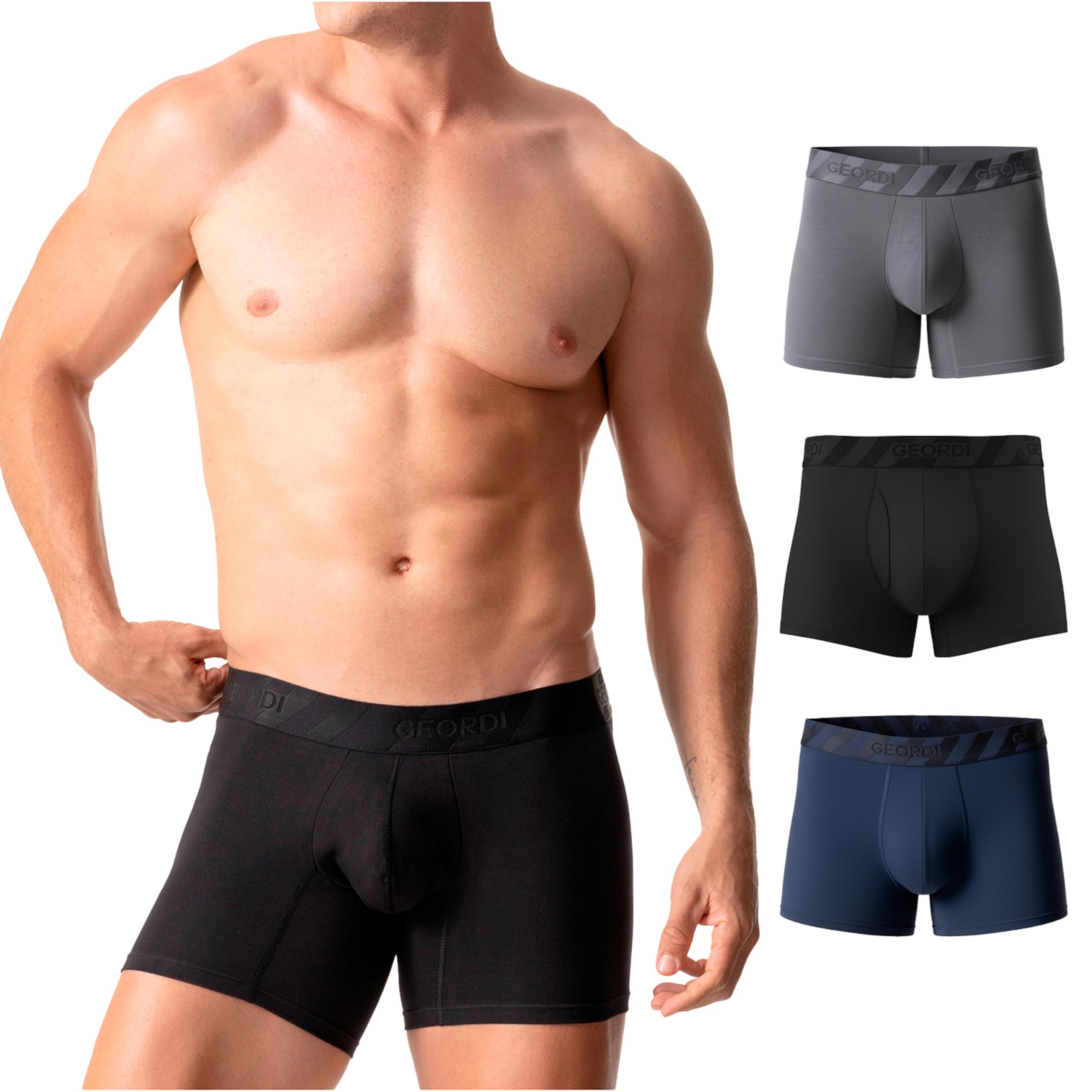 DIANE GEORDI Mid-Cut Basic Boxer Briefs for Men 3-Pack Breathable Supportive Ultra-Comfortable Cotton Underwear
