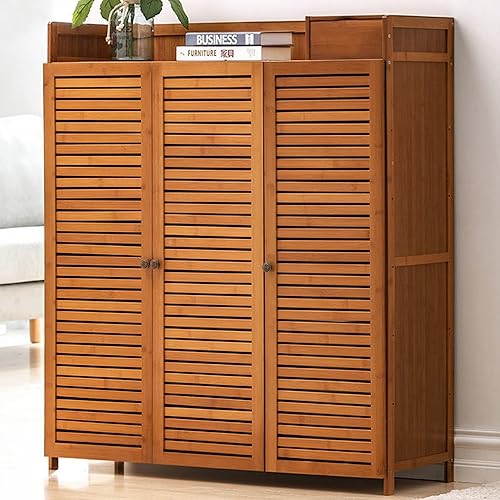 Miniatura 3 de LOYALHEARTDY Armario de almacenamiento de zapatos, estante organizador de zapatos de bambú de 7 niveles con puertas de obturación, impermeable,