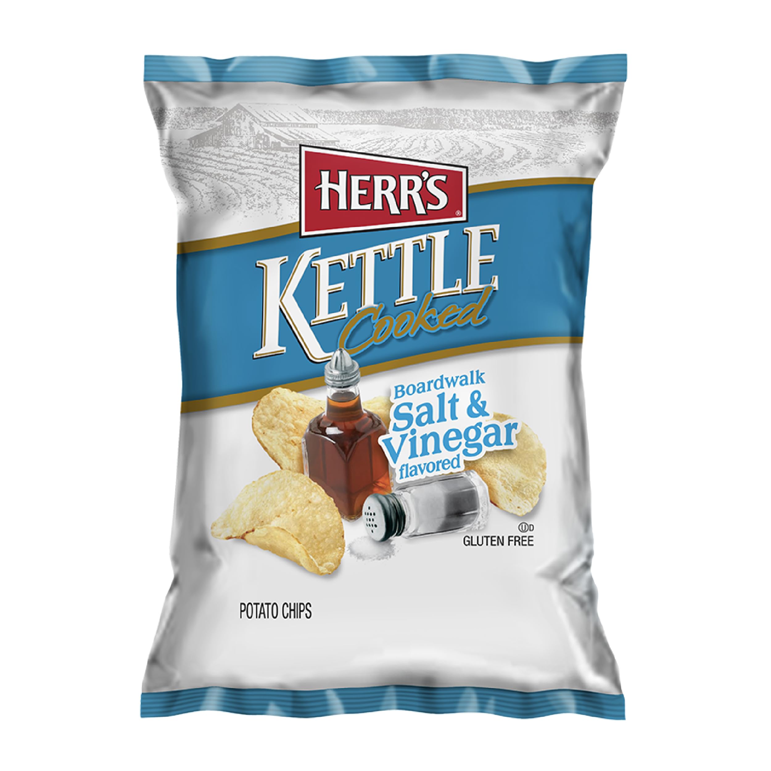Herr’s Salt & Vinegar Kettle Cooked Potato Chips, Tangy & Crunchy, Gluten Free 7.5oz. (Pack of 12 bags)