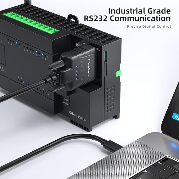 DriverGenius Industrial USB Type C to Serial RS232 DB9 Adapter Converter with 9 x LEDs - Compatible with Win11/10, MacOS