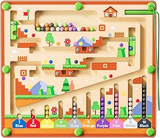 Magnetic Color and Number Maze, Montessori Toys for 3+ Year Old, Wooden Puzzle Activity Board, Learning Educational Counting Matching Toys for Toddlers and Kids Boys Girls Preschoolers 3 4 5 Years Old