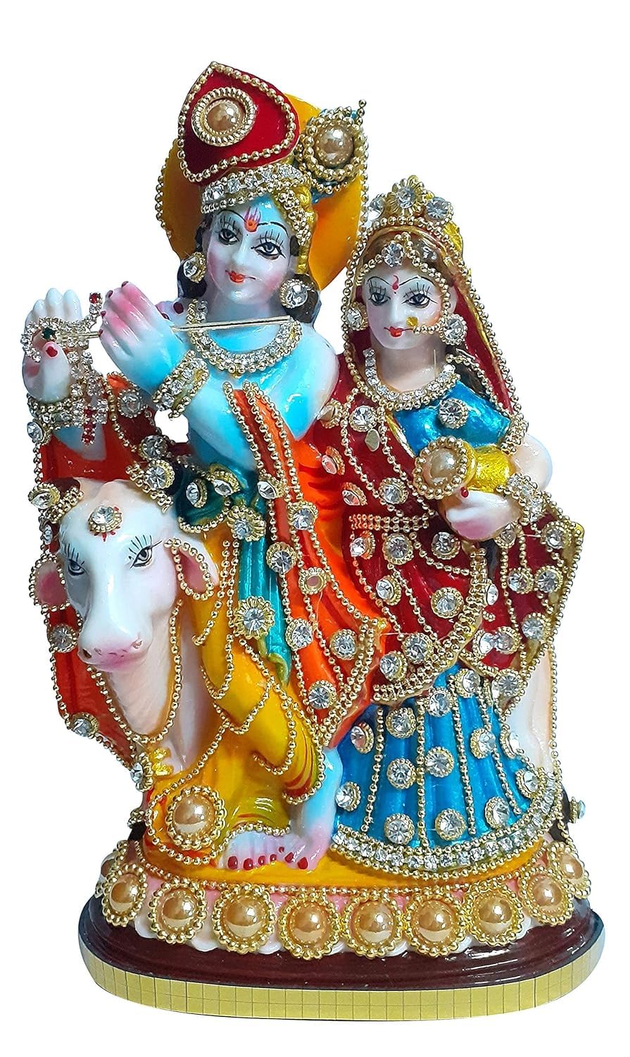 Statue Radha Krishna multicolore 16cm pour décoration indienne fait main
