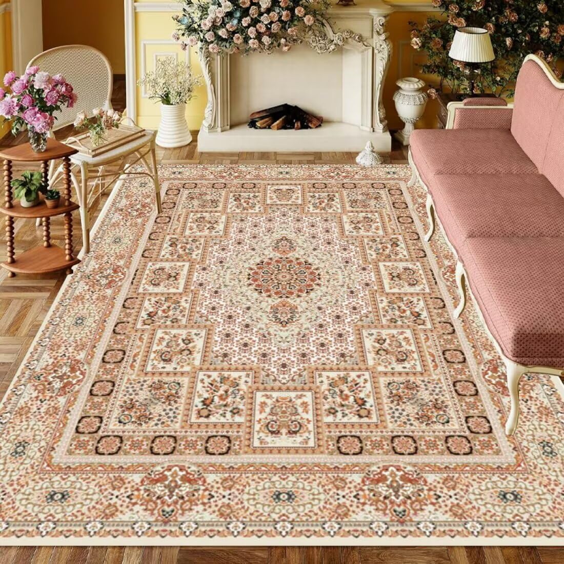 Tapis salon rose antidérapant 60x90cm pour sol glissant et usé