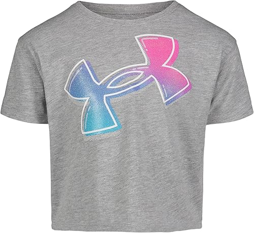 Under Armour Camisa de manga corta para niñas, cuello redondo, ligeras y transpirables, camisetas atléticas con gradiente gris, talla 6 de EE. UU,