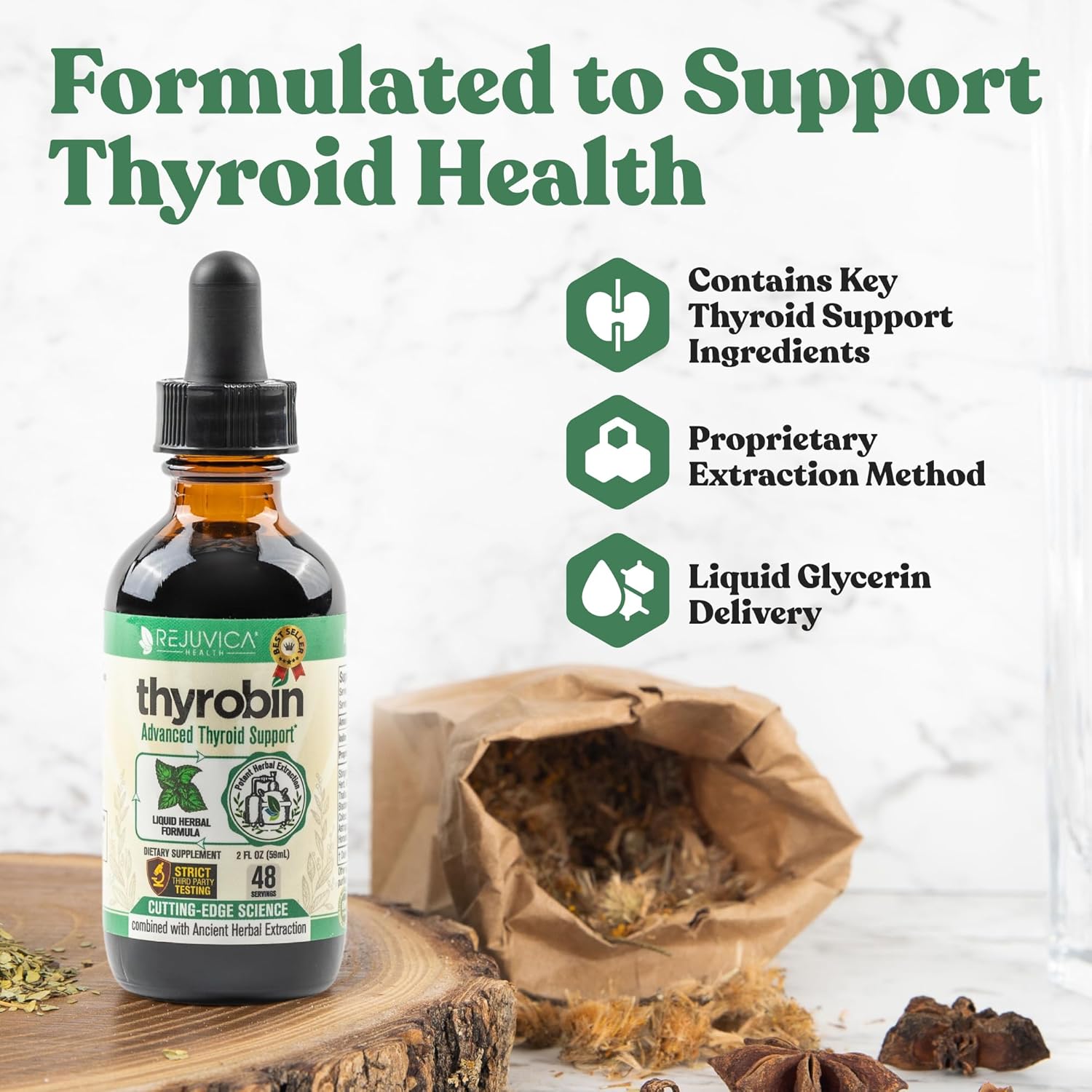 Rejuvica Health Active Iodine + Thyrobin Bundle - Nascent Iodine Drops & Thyroid Support Supplements - Advanced Liquid Deliver