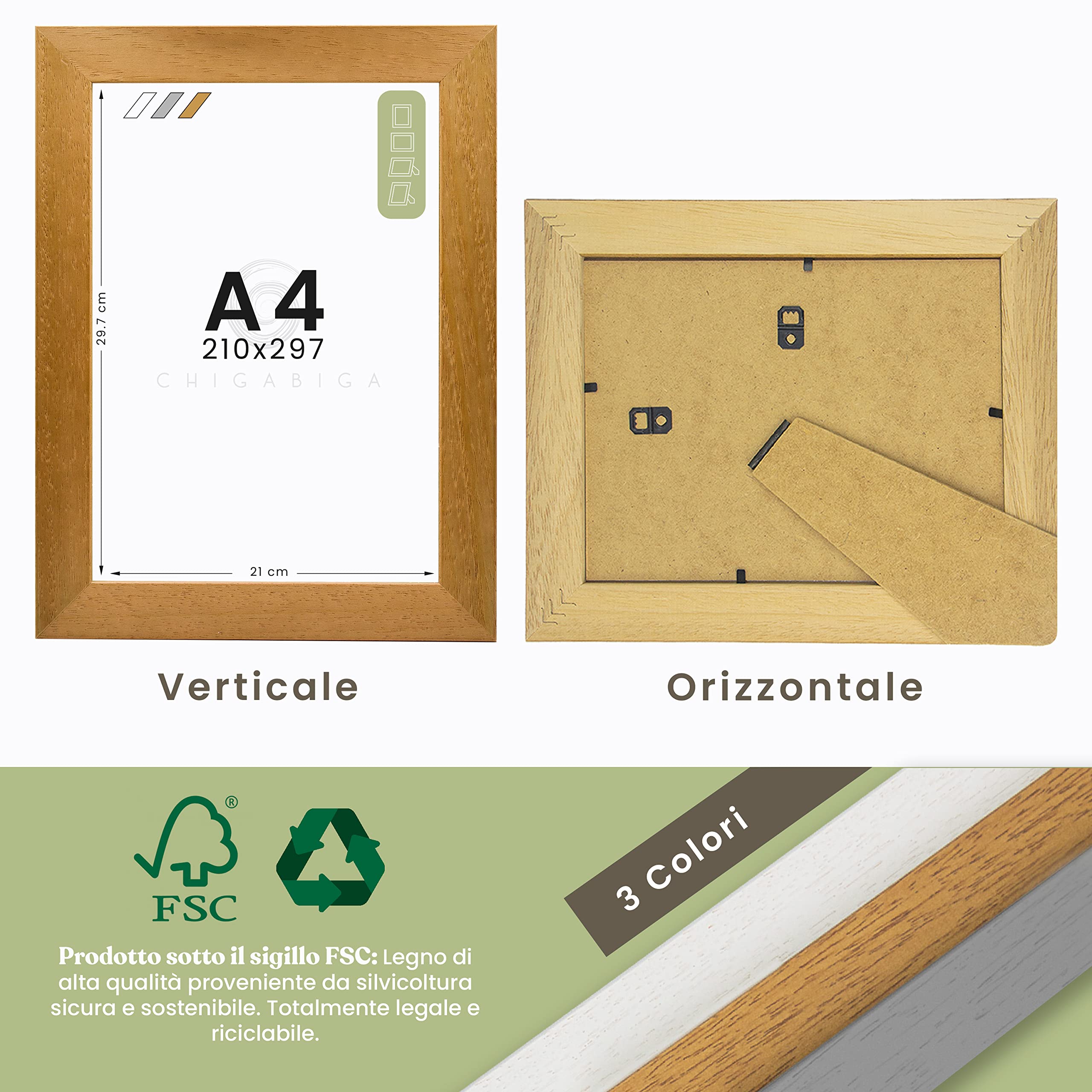 Cornice Porta Foto In Legno Personalizzata Con Incisione Laser, Doppia Posizione Verticale/orizzontale, Disponibile In 3 Misure (10x15, 13x18, 15x20 Cm)