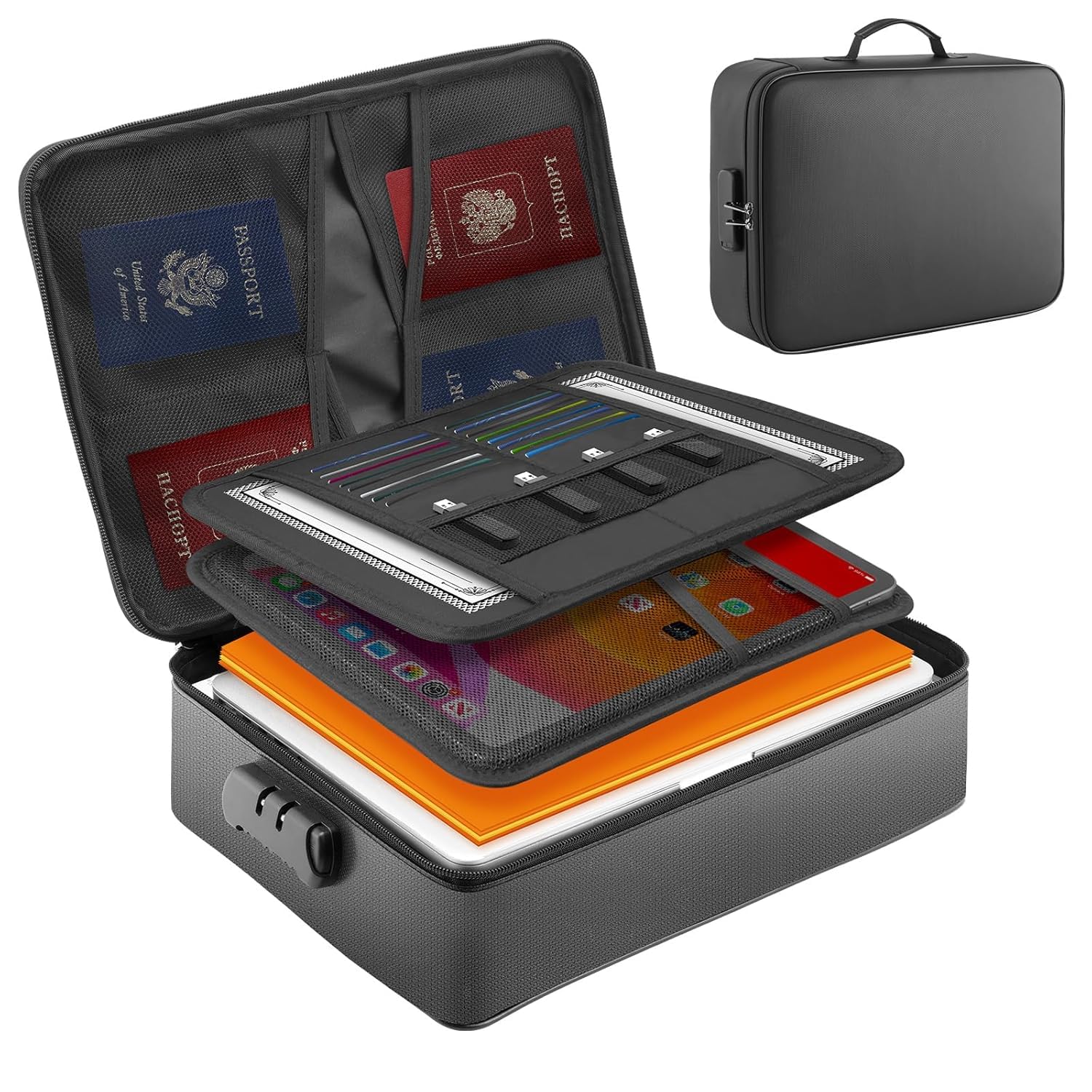 Fireproof Waterproof Document Bag with Lock - Portable Waterproof Document Organizer for Important File - Fire Proof Travel Storage Case with Zipper for Laptop,Passport,Certificates (New Bag)-image-28