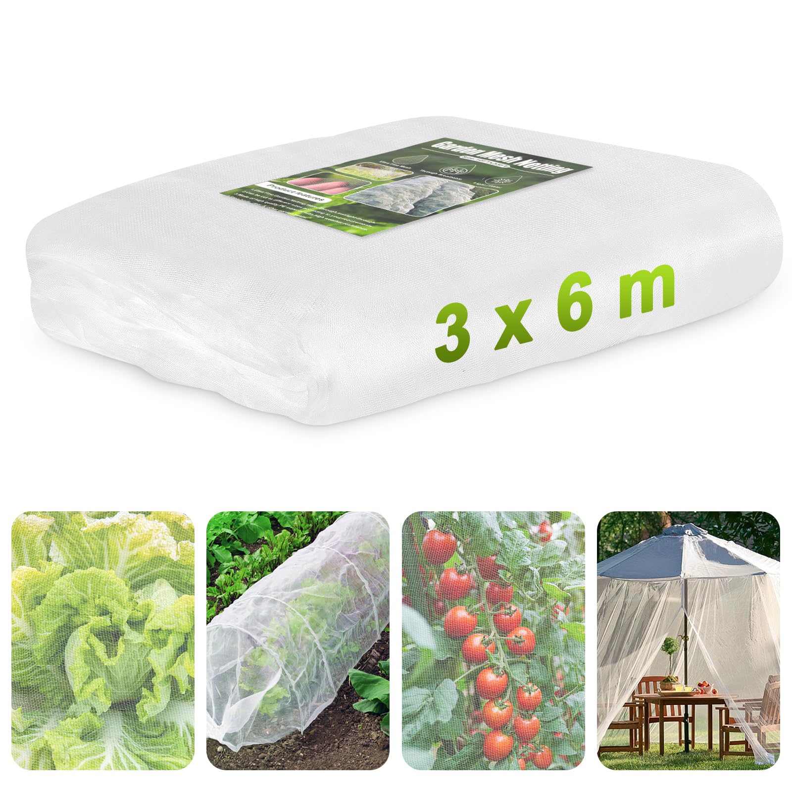 Gemüseschutznetz, RIFNY Insektenschutznetz Gemüse Feinmaschig für Garten Hochbeet Tunnel, Gewächshaus Pflanzen Vogelnetz Fliegengitter Schützen Obstbäume Gemüse vor Insekten (3x6m)