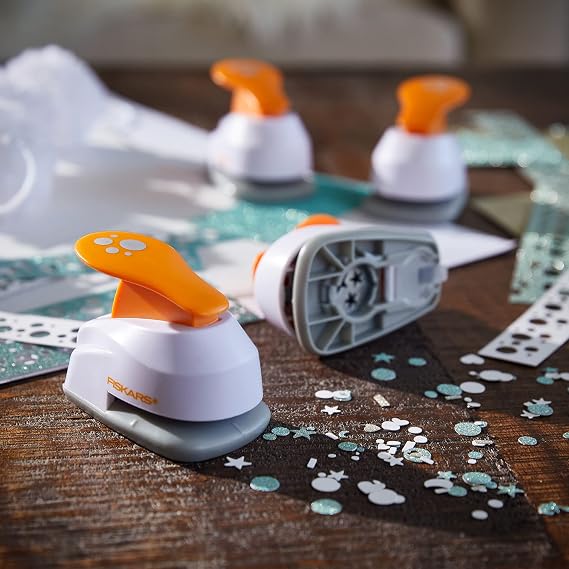 Fiskars Hole Punch Confetti Maker Set (4-Pack) - Stars, Hearts, Circles and Rectangle Shapes - Arts and Crafts Tools