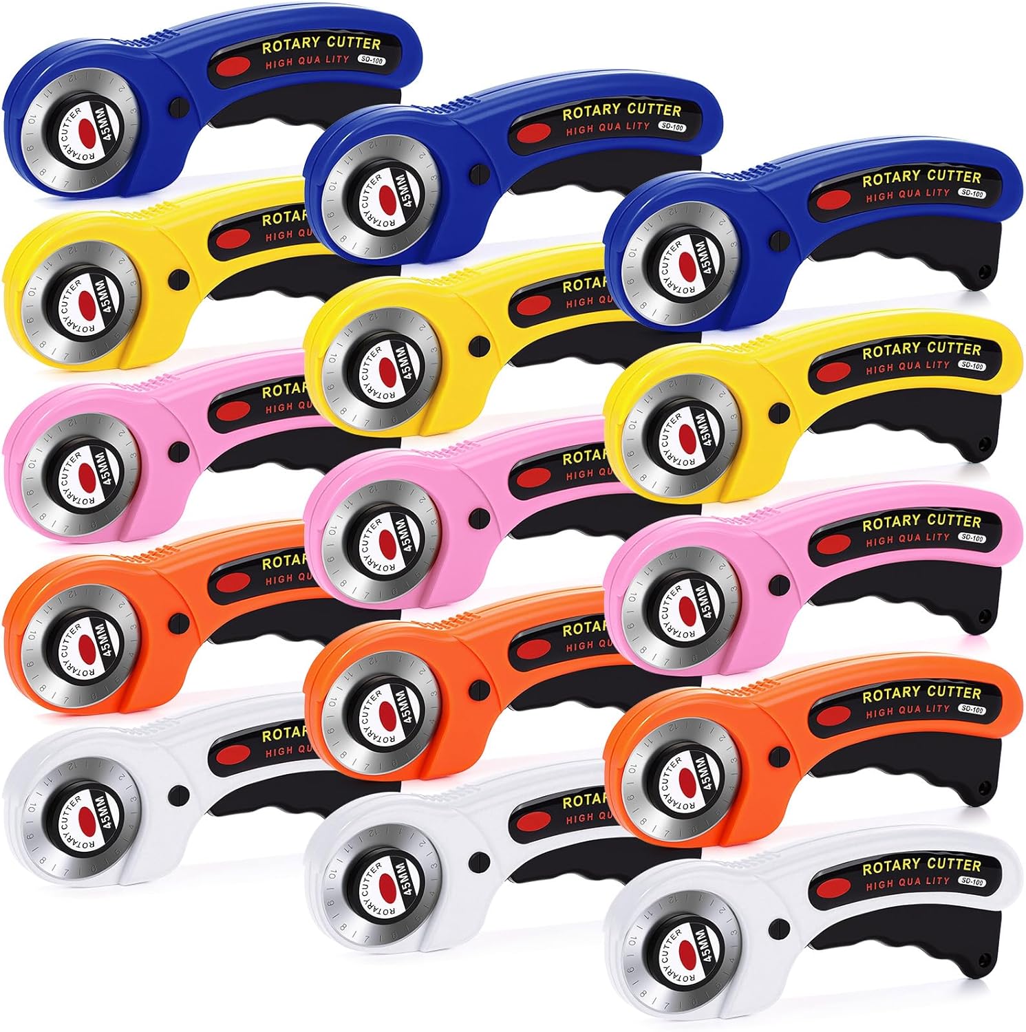 Lothee 15 Pcs Rotary Cutters 45mm Blade Bulk Fabric Cutter Rotary Tools with Handle Safety Lock Quilting Supplies Stainless-Steel Blade for Quilting Sewing Leather Arts Crafts Fabric Paper