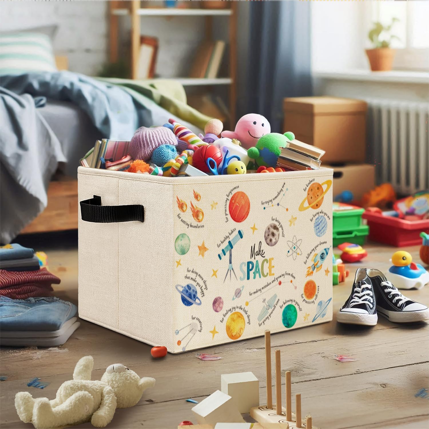 Space Nursery Storage Bins,Solar System Planet Rocket Cosmic Collapsible Storage Basket Organizer for Kids Boy Bedroom Bathroom Nursery Clothes Toys Books,Toybox for Boys