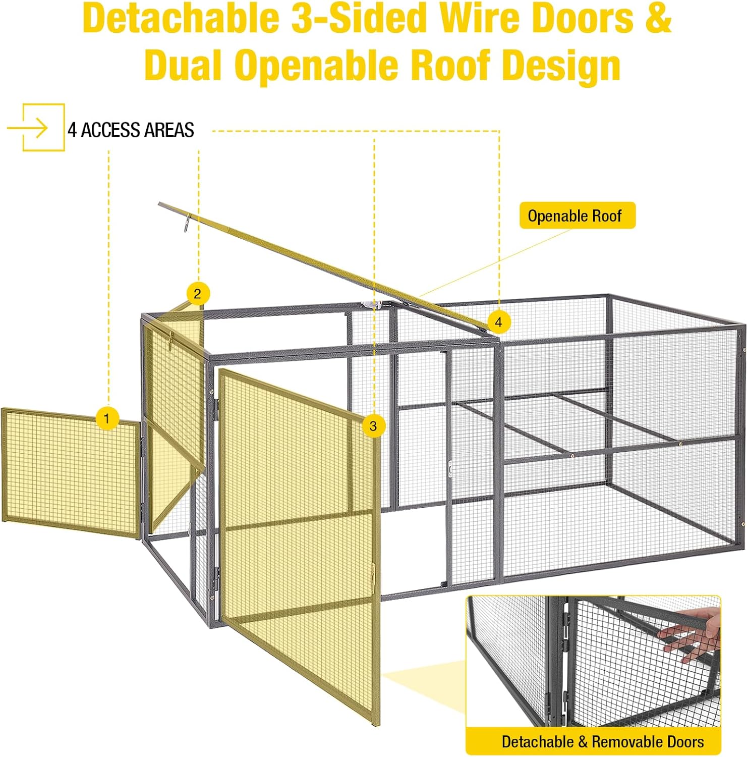 Chicken Coop Run Large Metal Frame Extension Outdoor 14.3ft²Lockable Playpen for Chicken, Rabbit, Duck, Run Only