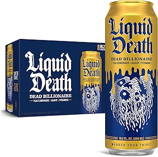 Liquid Death, Dead Billionaire Iced Tea, 8-Pack (King Size 19.2oz Cans), Half Lemonade Half Black Tea Sweetened With Real ...