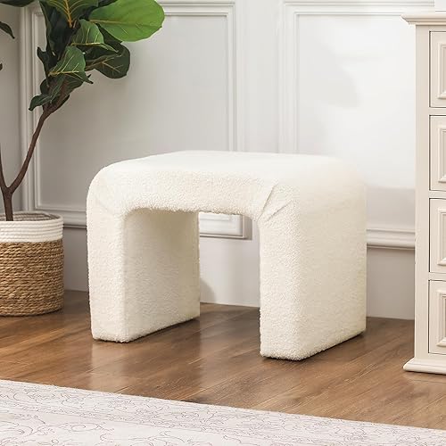 Miniatura 2 de Taburete otomano moderno, taburete pequeño tapizado para tocador, taburetes de terciopelo para tocador, otomanos blancos para entrada, sala de