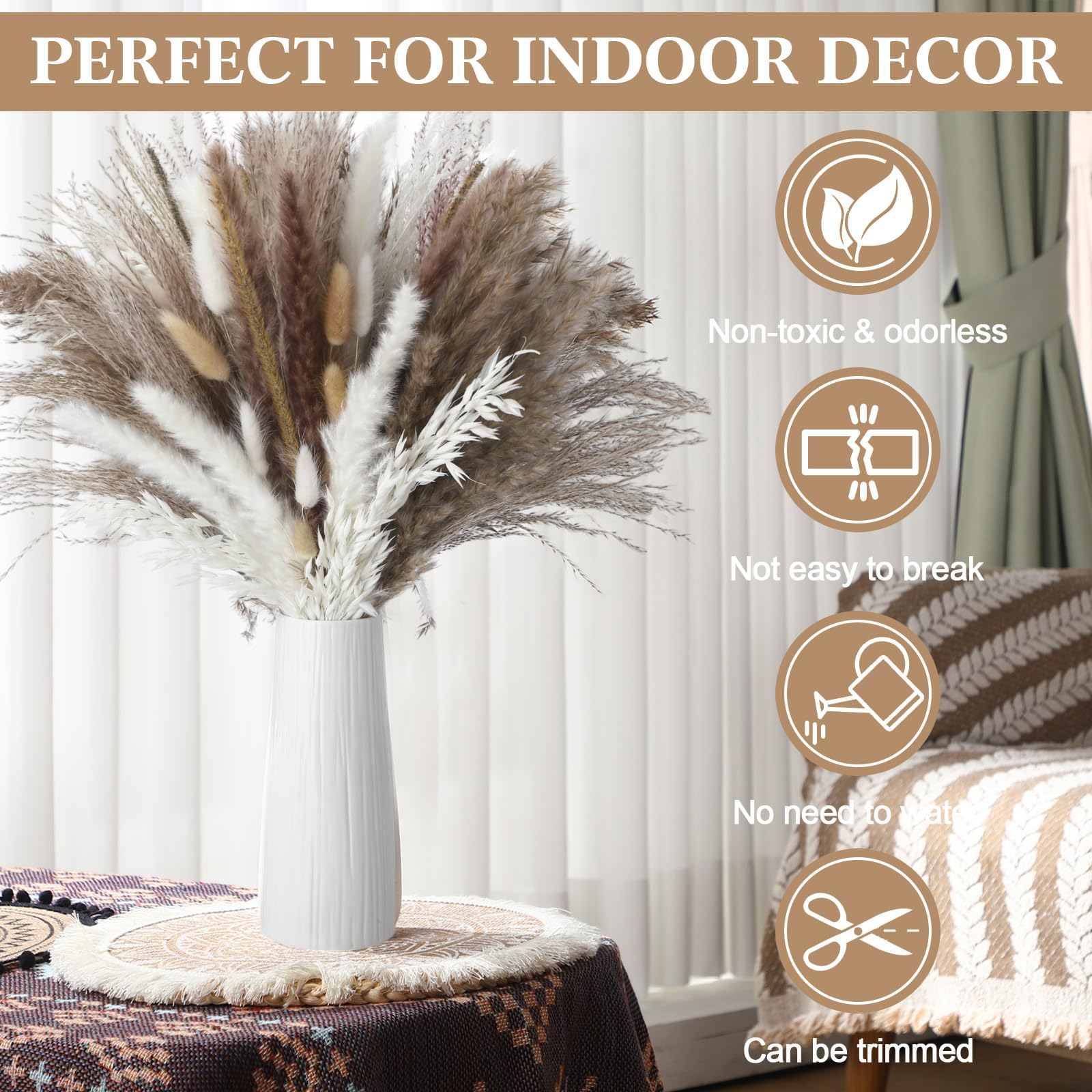 Nuanchu Getrocknetes Pampasgras, Dekoration, Boho-Blumenstrauß mit Hasenschwanz, Schilfgras für Hochzeit, Zuhause, Tisch, rustikales Bauernhaus, Party, Büro (Retro-Stil), 703 Stück