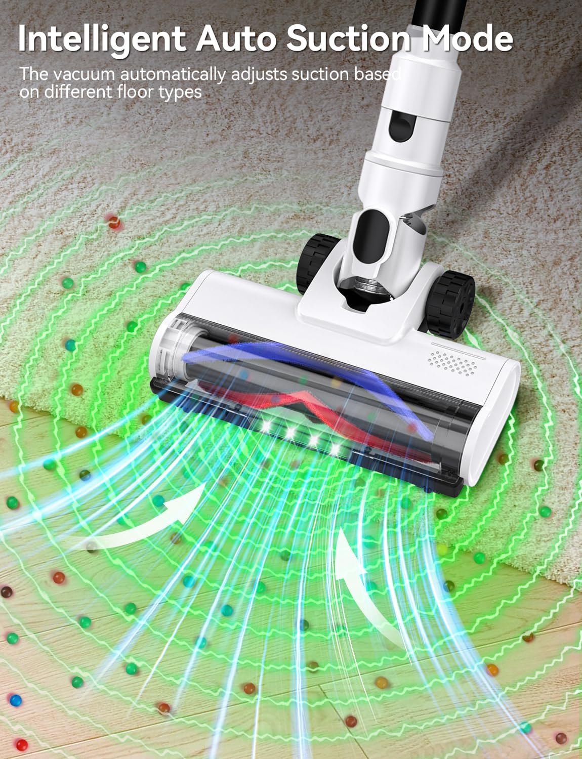 Cordless Vacuum Cleaner, 600W 50KPA 70Mins Cordless Stick Vacuum Cleaner with Self-Standing , Stick Vacuum with Intelligent Auto Mode, Anti-tangle Wireless Vacumm for Home/Pet Hair/Carpets/Floors