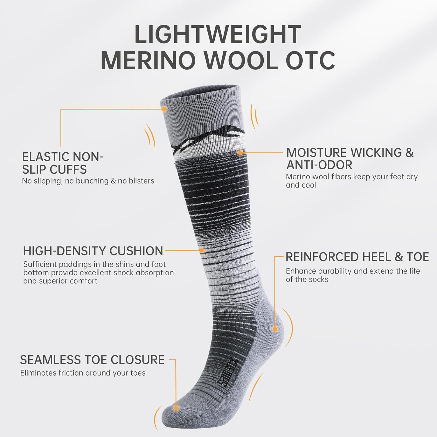 Merino Wool Ski Socks, Made in USA, 64% Merino Wool, Lightweight Targeted Cushion, Skiing Socks for Men & Women - Image 5
