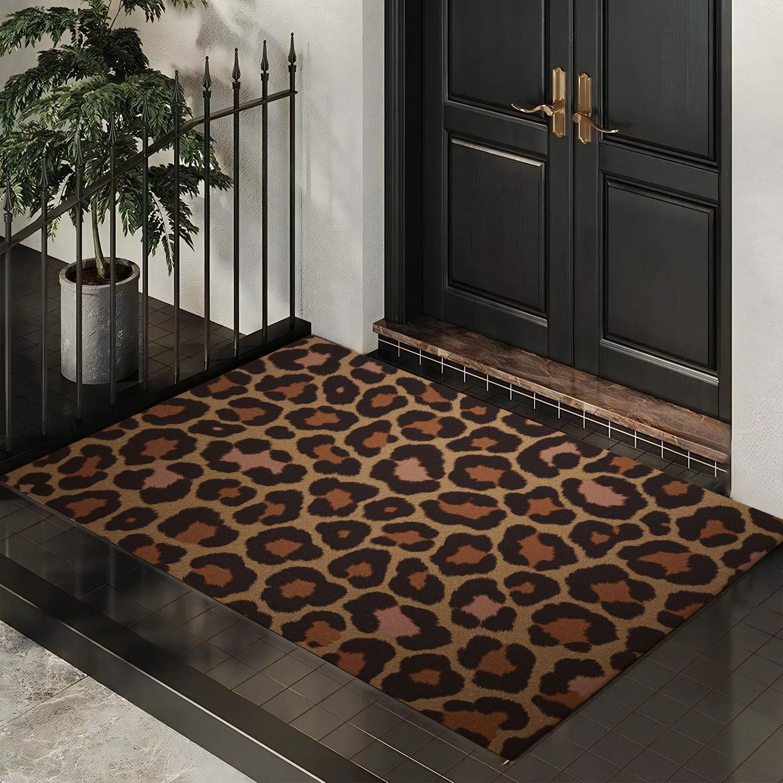 Tapis d'entrée en lavable et antidérapant au motif guépard sauvage 90x150
